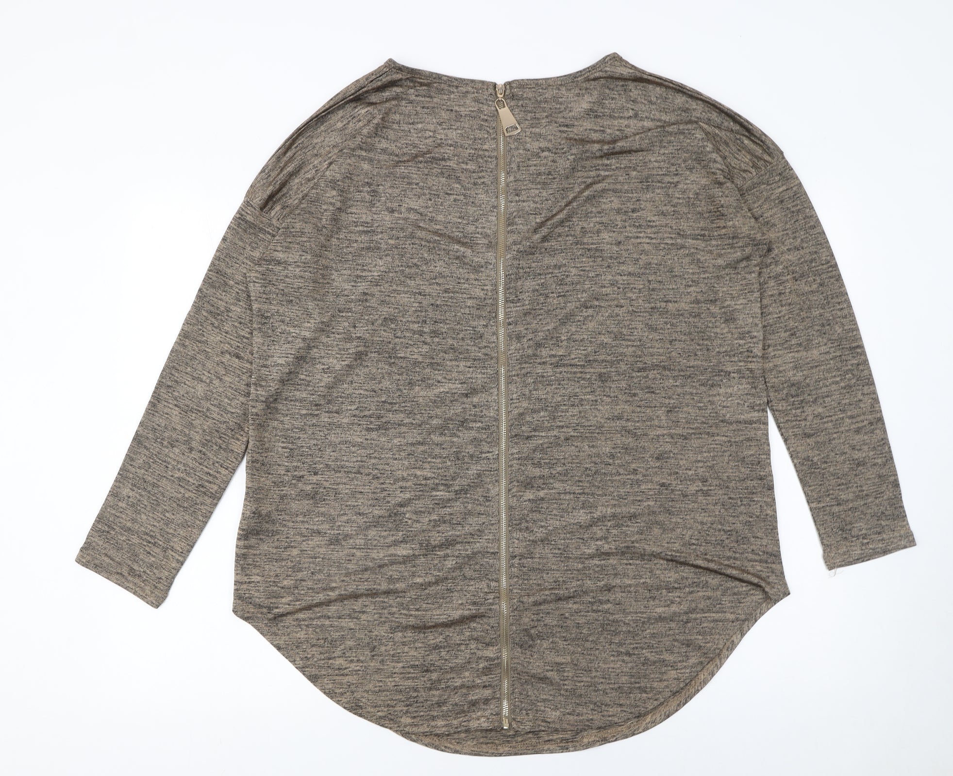 Quiz Women Brown 3/4 Sleeve Stretch Zip Back Blouse Size L - Image 3