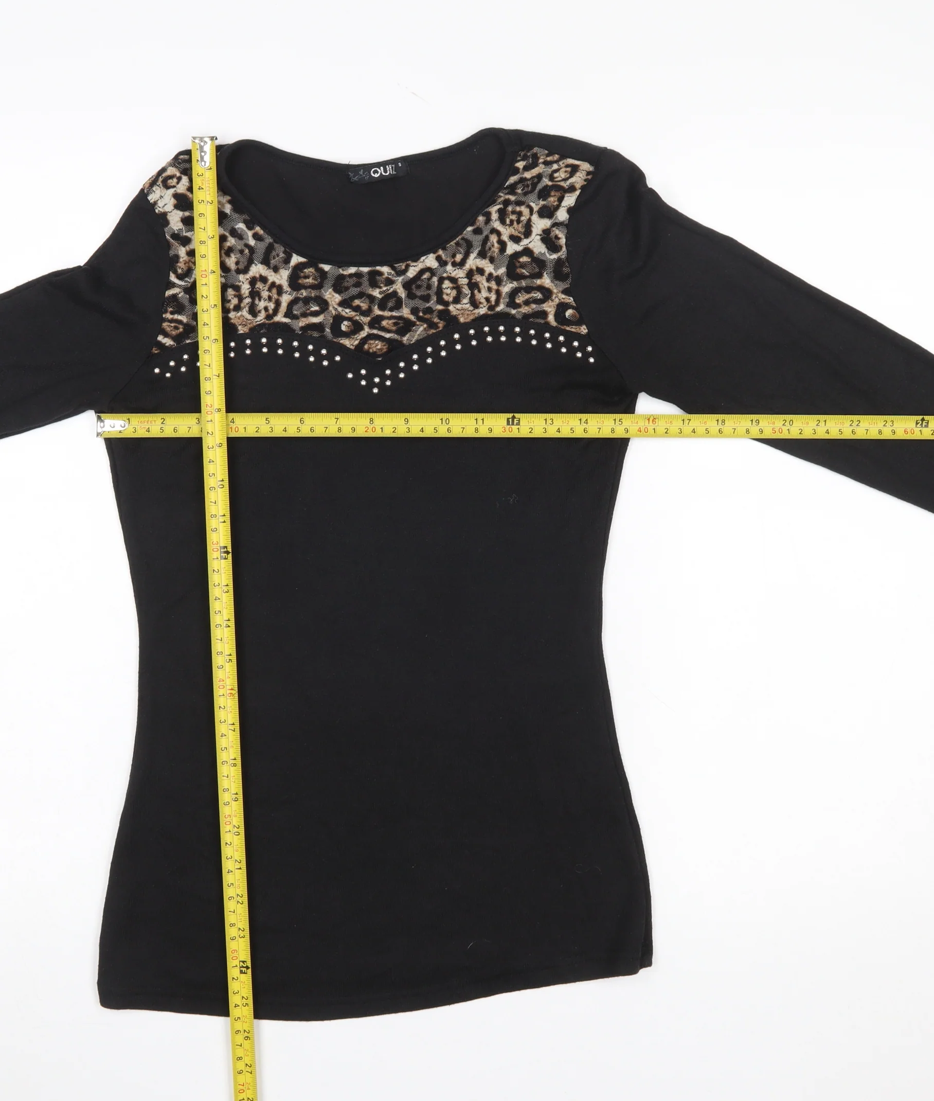 Quiz Women’s Black Leopard Print Beaded Long Sleeve Top Size S - Image 2