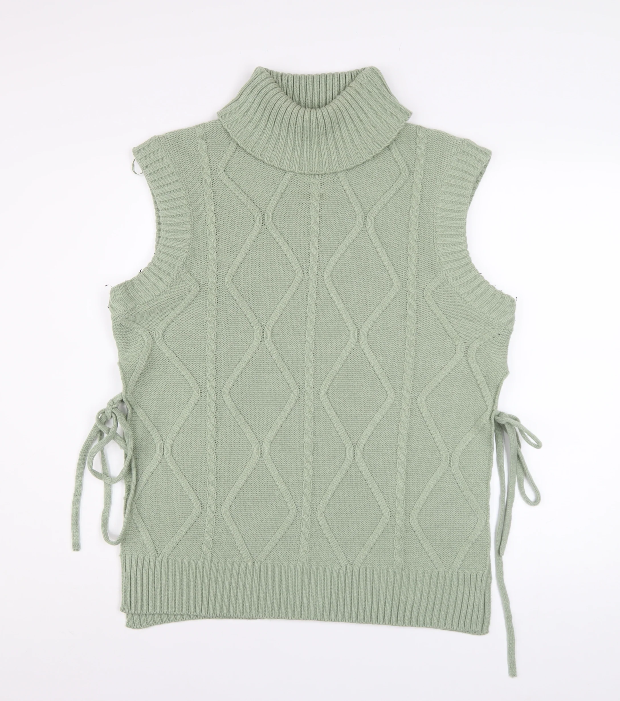 Quiz Women’s Green Roll Neck Cable Knit Sleeveless Vest Jumper Size S