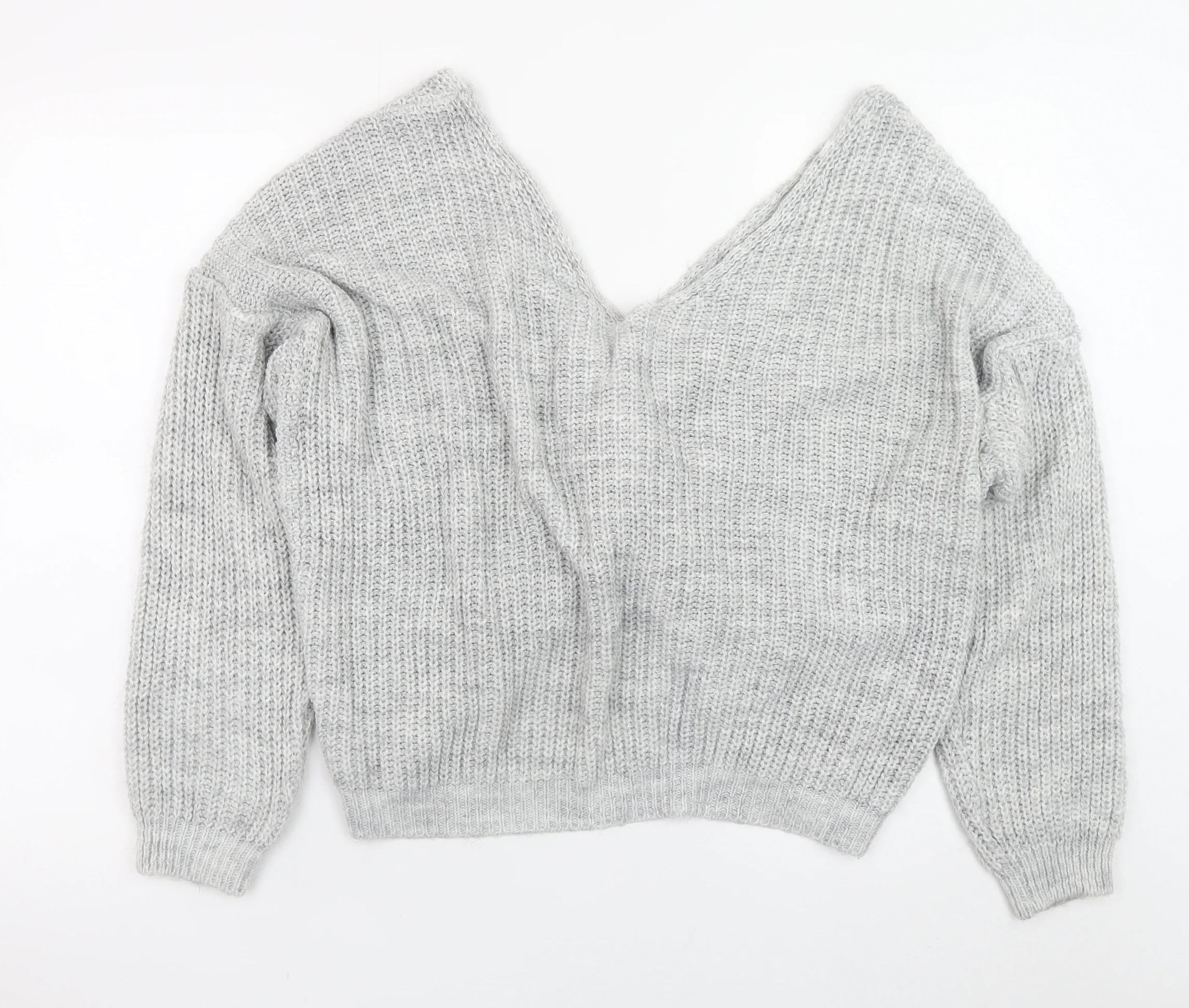 Quiz Women’s Grey Chunky Knit V-Neck Twist Front Jumper Size S - Image 3