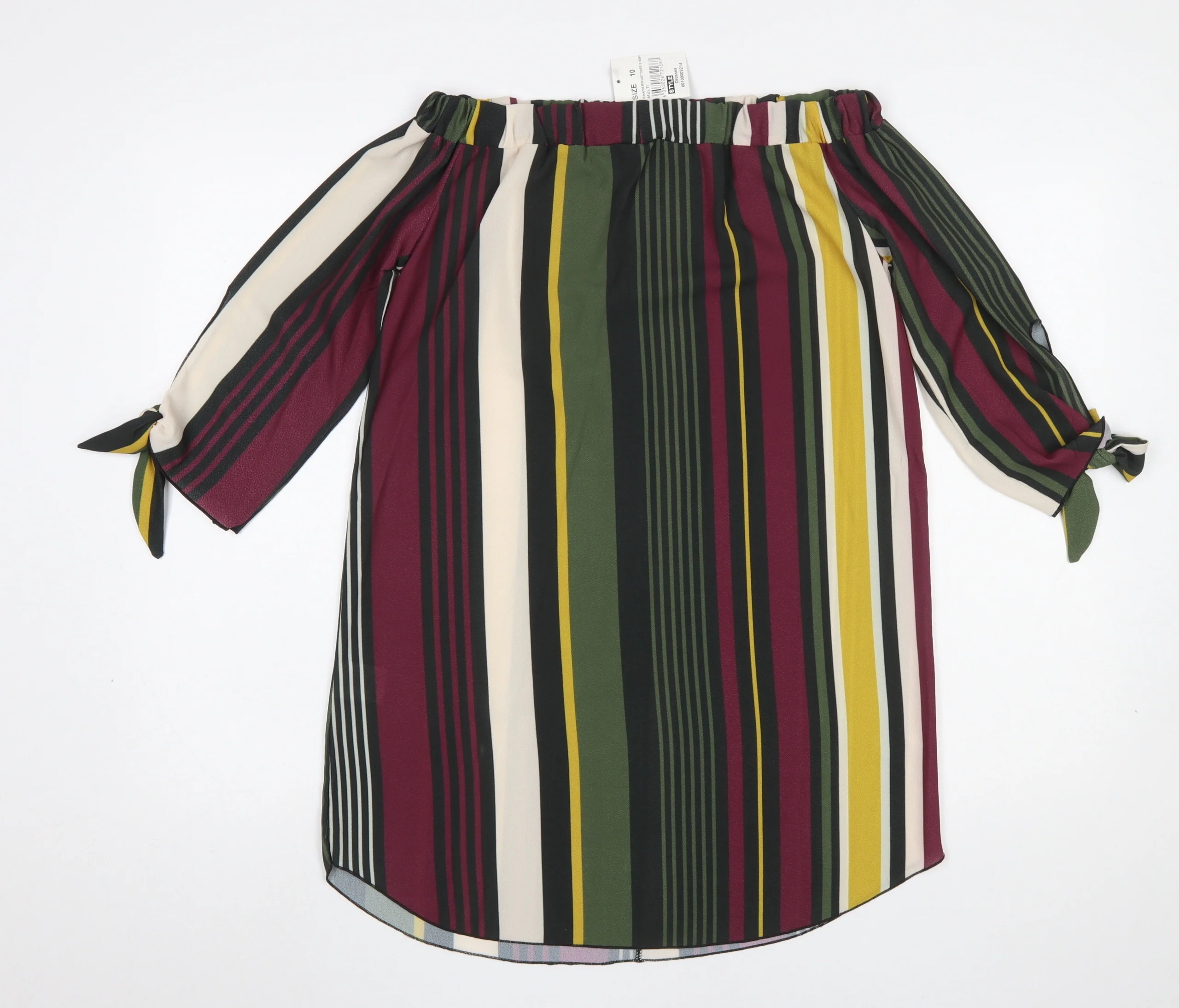 Quiz Women’s Multicoloured Striped Off Shoulder Shirt Dress Size 10 - Image 3