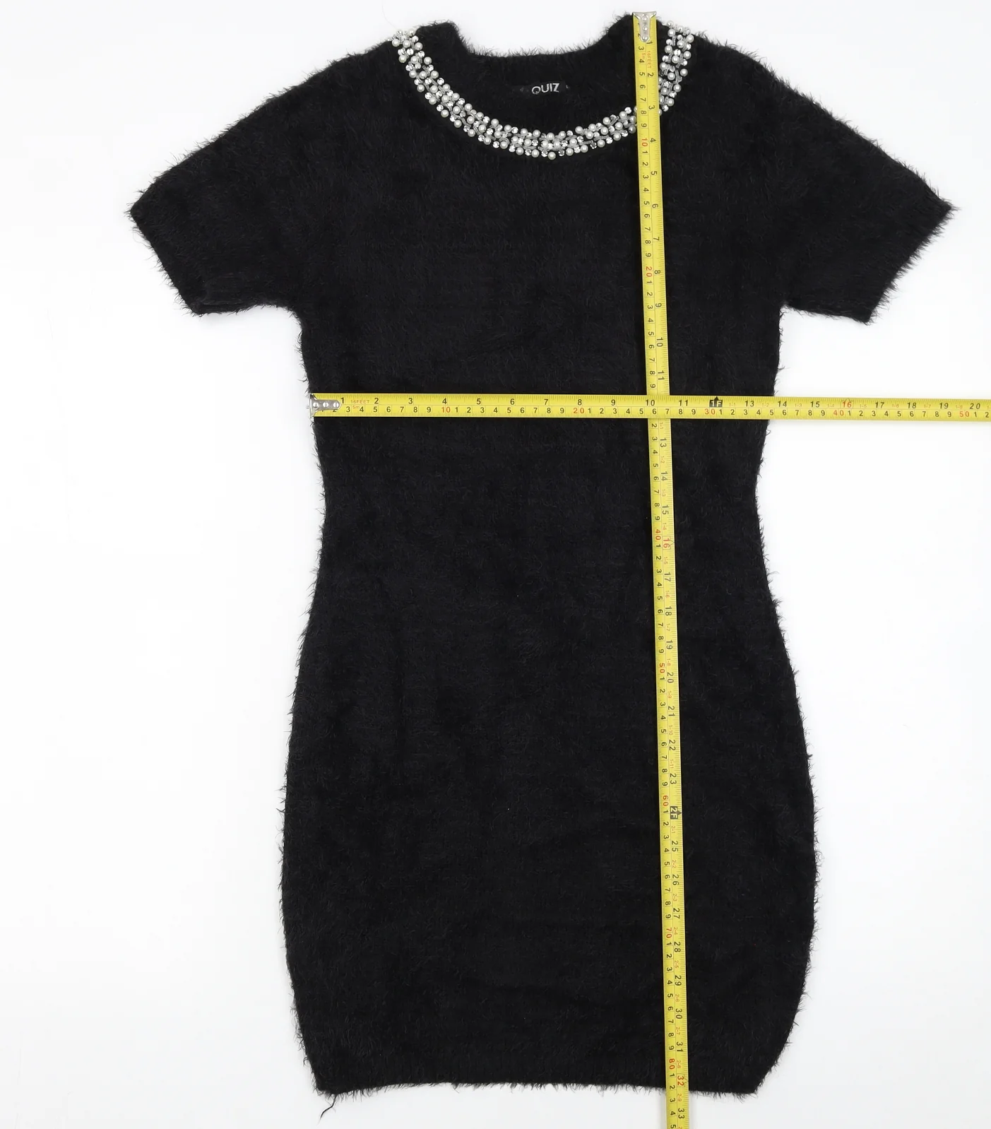 Quiz Womens Black Beaded Neck Short Sleeve Bodycon Dress Size S - Image 2
