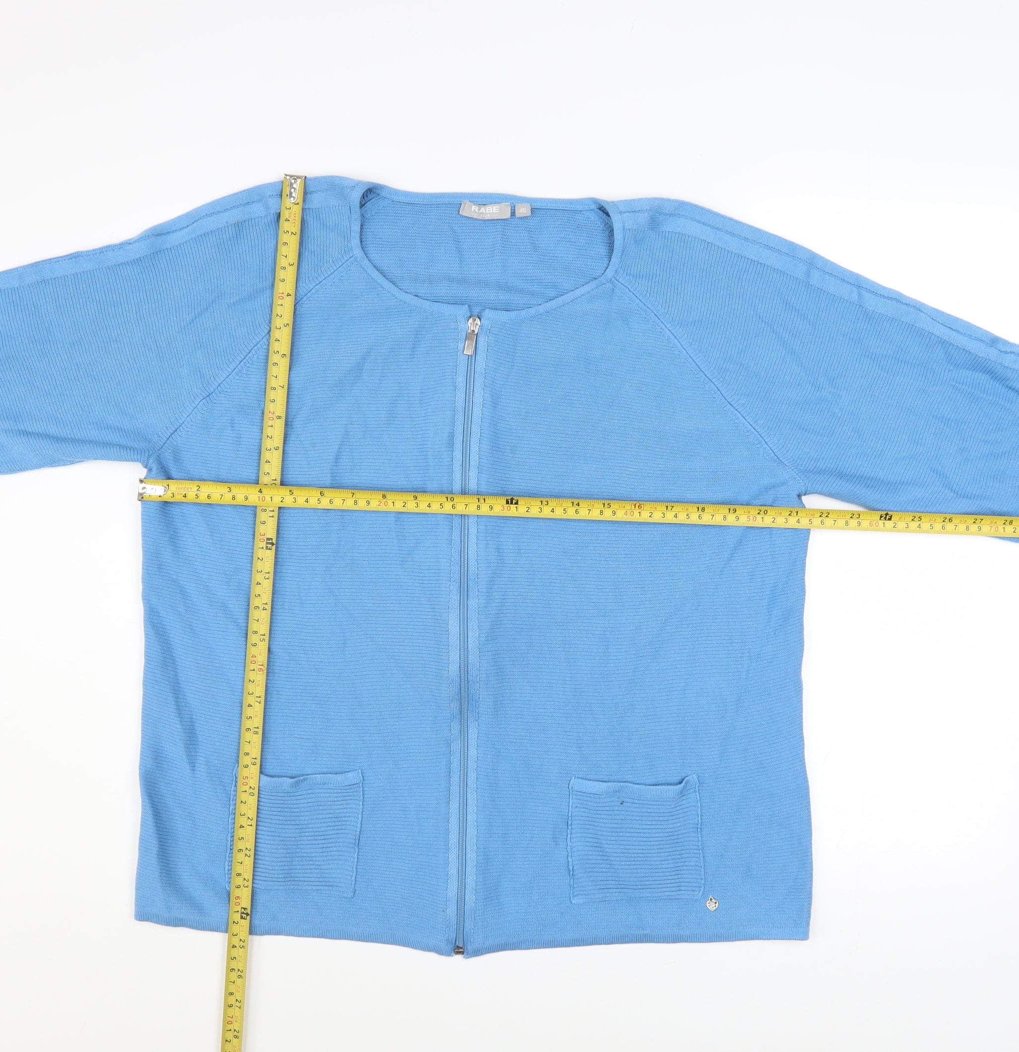 Rabe Women Blue Cotton Blend Zip Knit Jacket Size 18 - Image 2