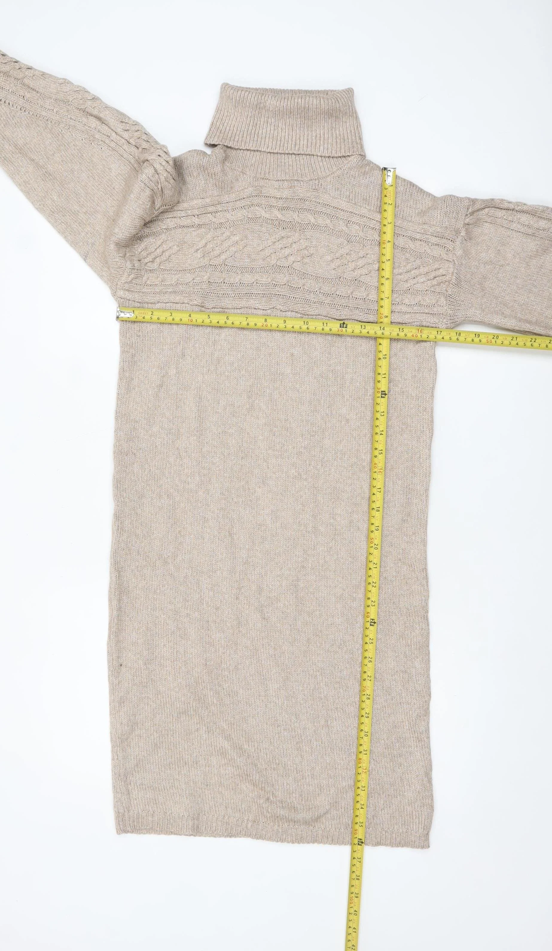 Rachel Zoe Women Beige Roll Neck Cable Knit Long Sleeve Tunic Jumper S - Image 2