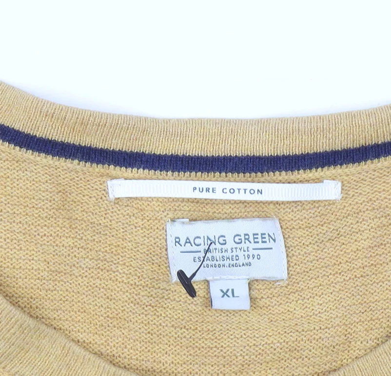 Racing Green Men’s Yellow Cotton Crew Neck Pullover Jumper XL - Image 4