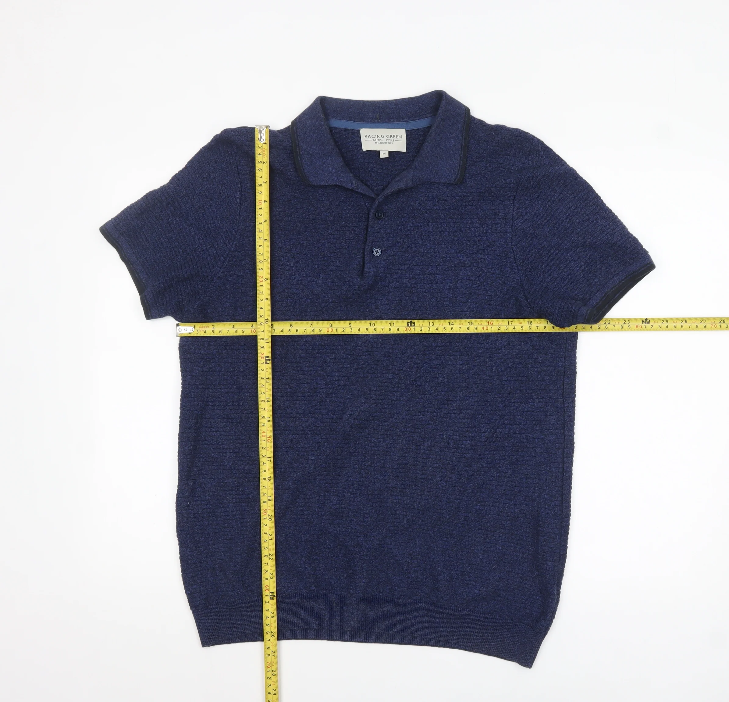Racing Green Men's Blue Collared Knit Short Sleeve Pullover Jumper M - Image 2