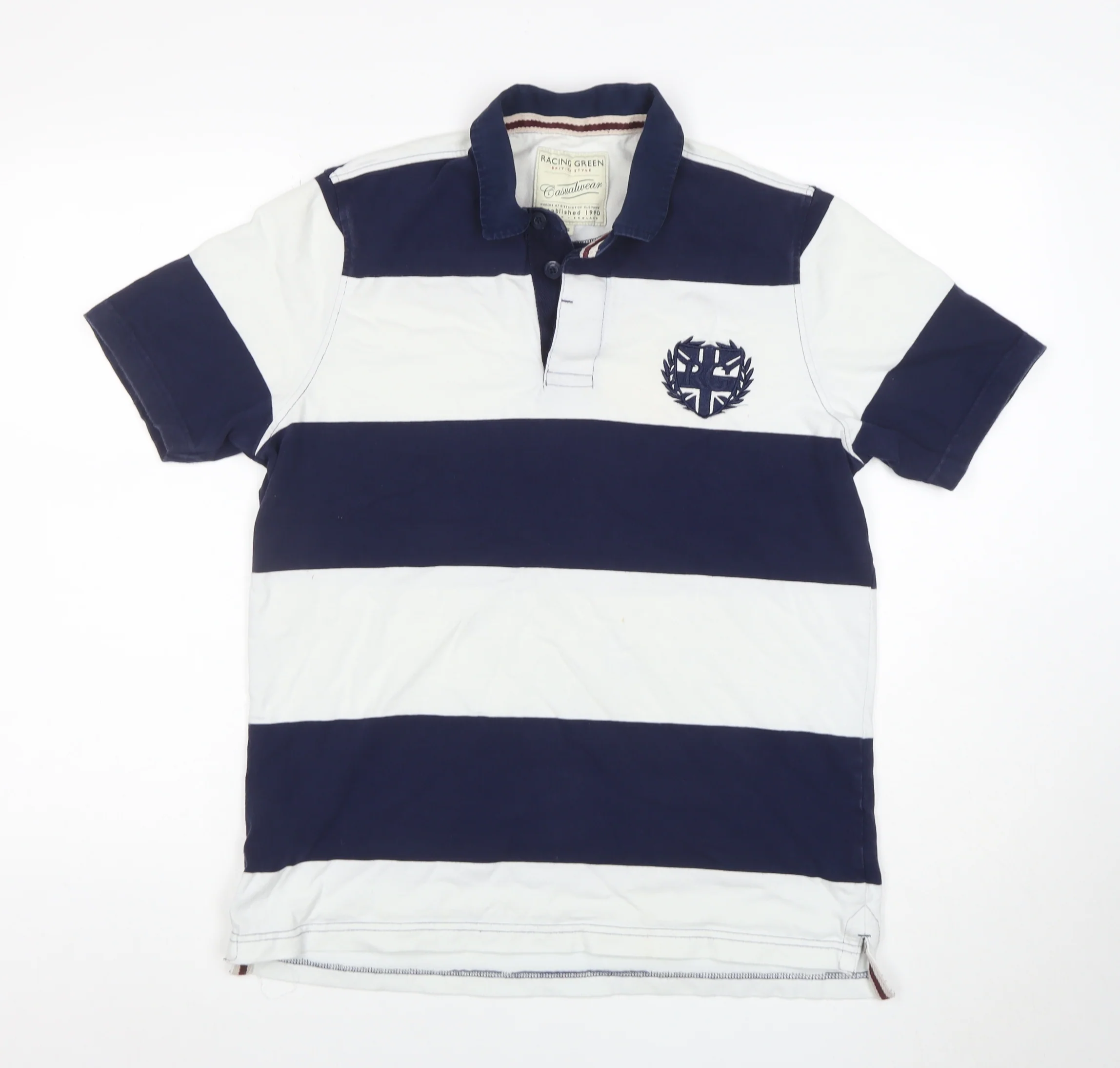 Racing Green Men's Blue Striped Polo Shirt Size S Casual Cotton Top
