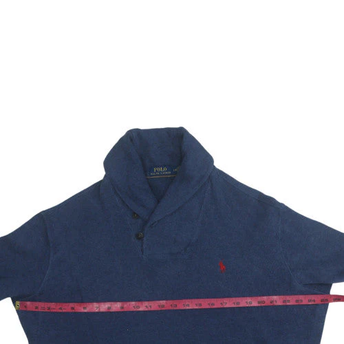 Ralph Lauren Men’s Blue Cotton Henley Jumper L Long Sleeve - Image 2