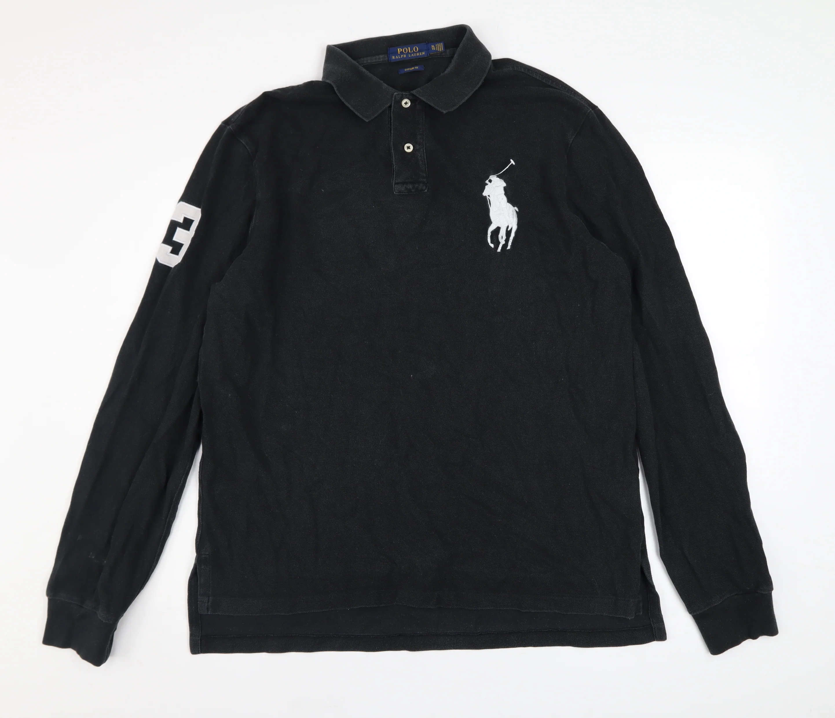 Ralph Lauren Men's Black Long Sleeve Custom Fit Rugby Shirt XL