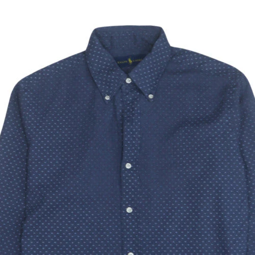 Ralph Lauren Men's Blue Geometric Button-Up Long Sleeve Shirt Size M - Image 8