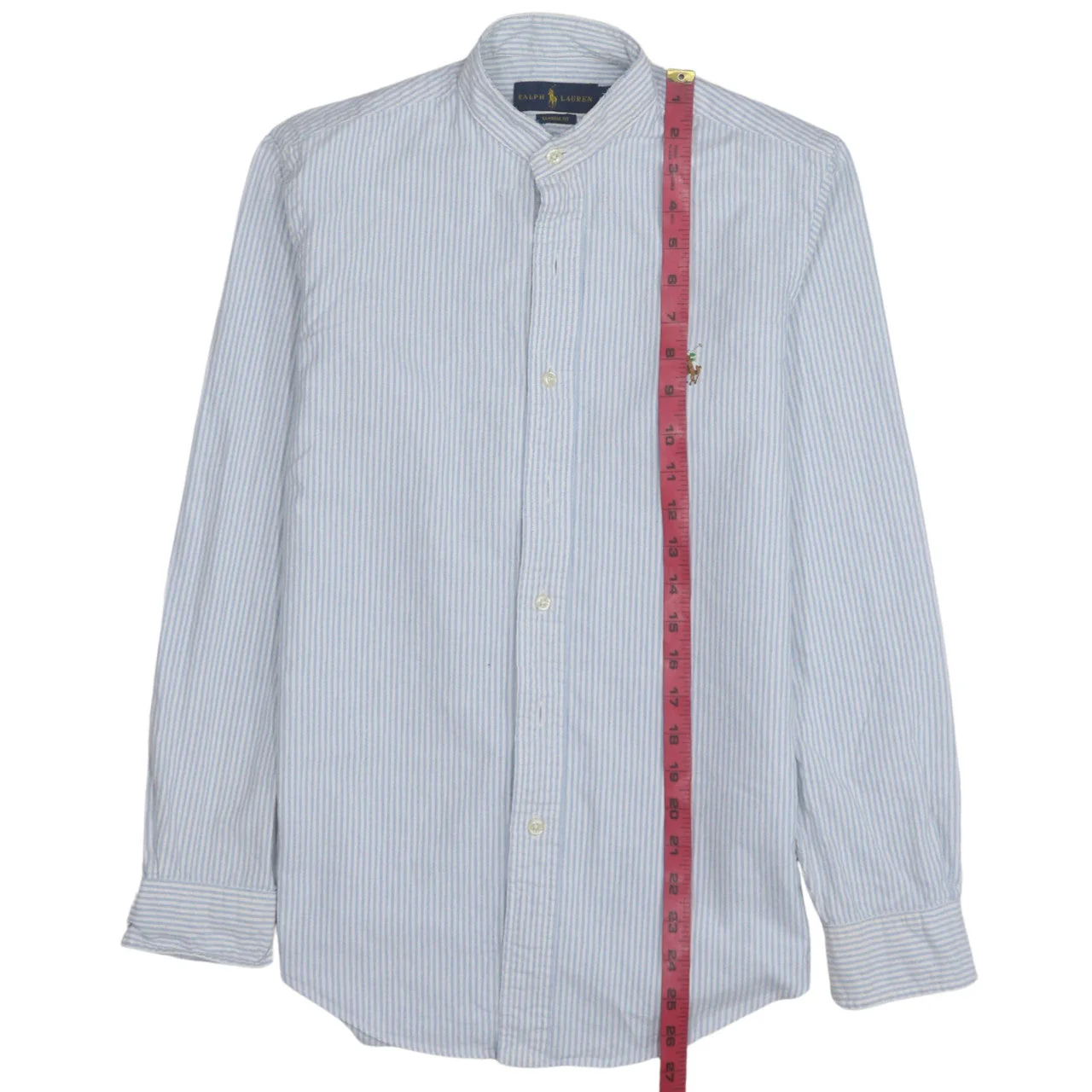 Ralph Lauren Men's Blue Striped Classic Fit Cotton Band Collar Shirt XS - Image 3