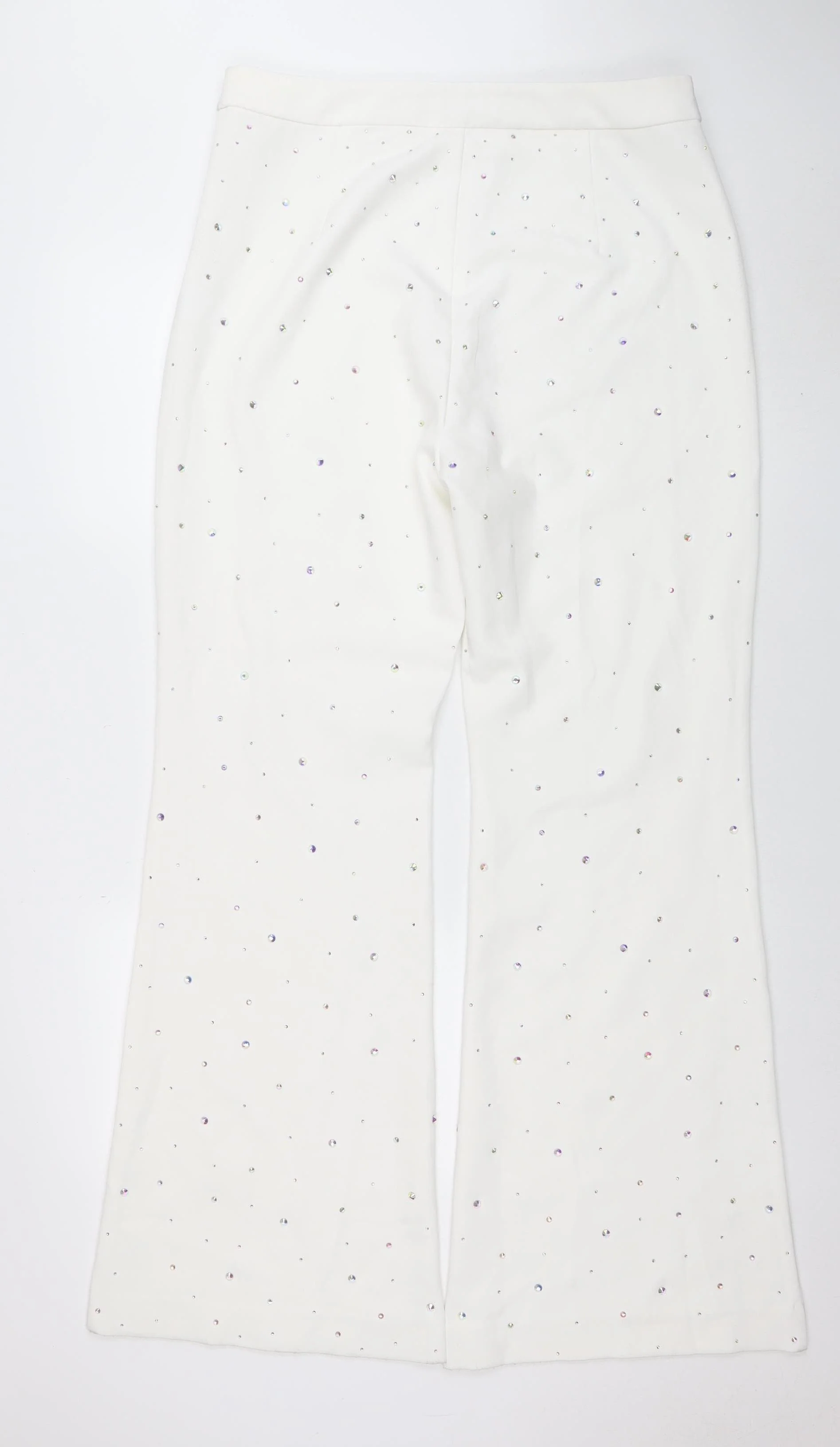 Rare London Women's White Rhinestone Wide-Leg Trousers Size 16 - Image 3