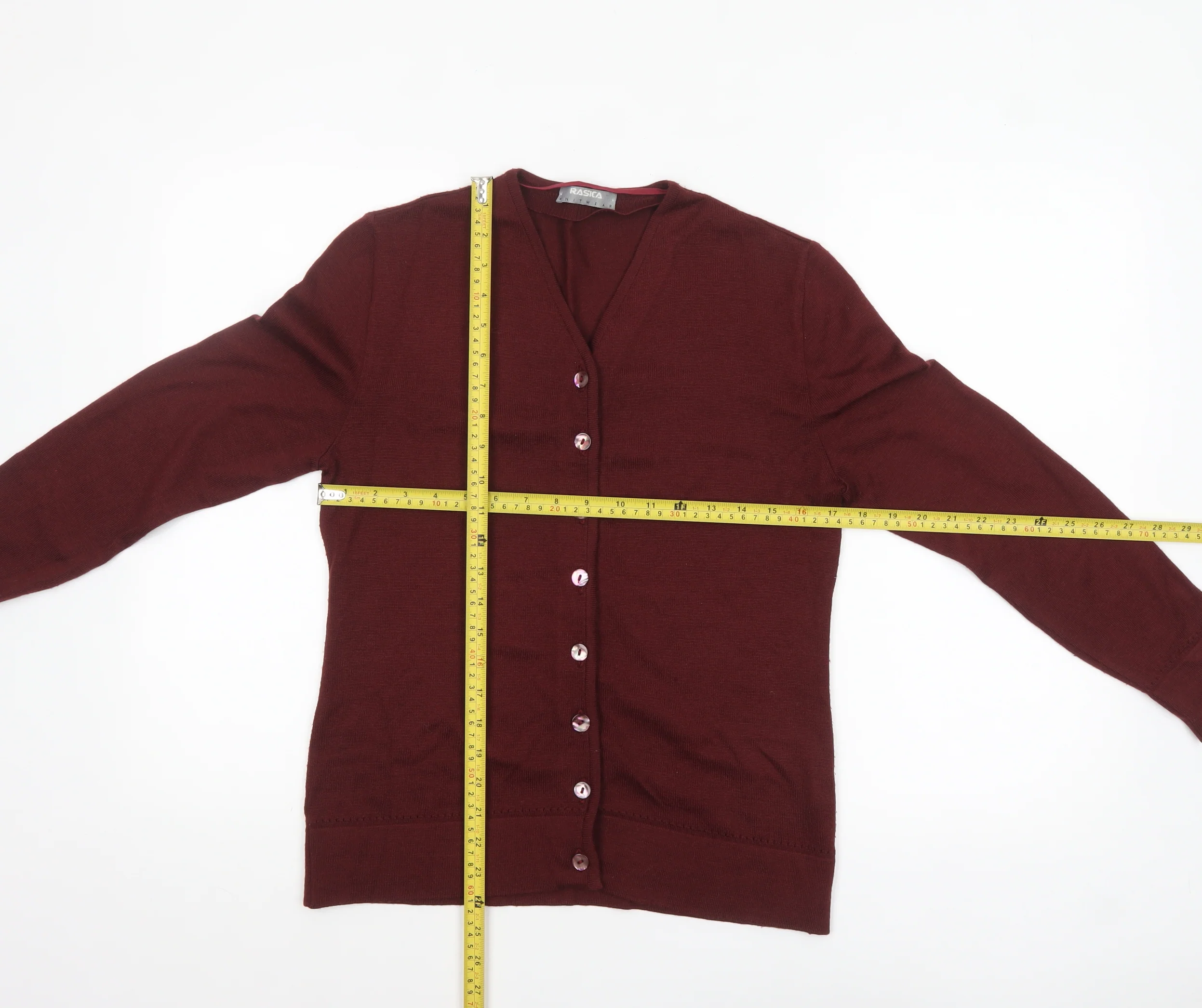 RASICA Women's Red Wool Blend V-Neck Cardigan Size 12 - Image 2