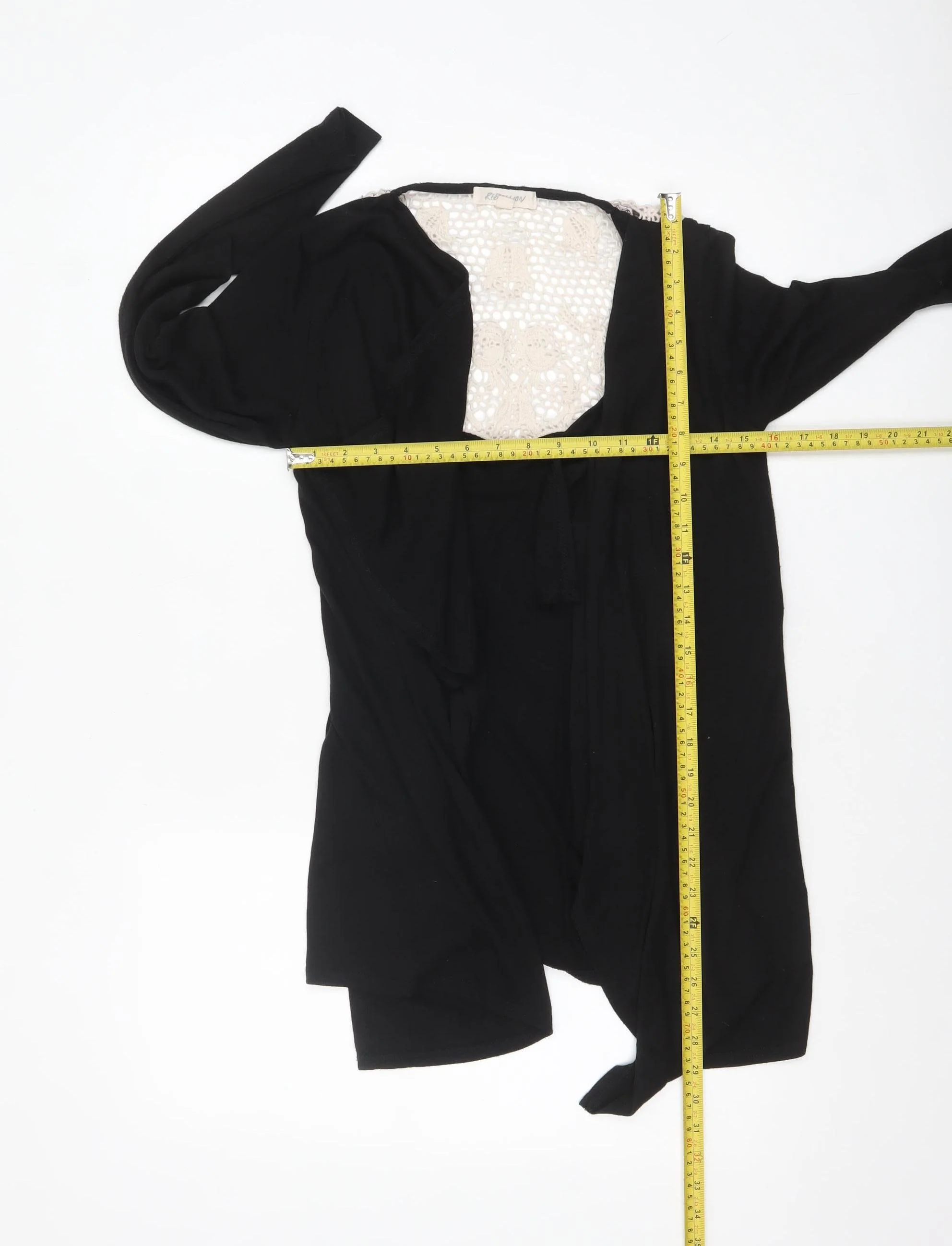 Rebellion Womens Black Crochet Trim Open Cardigan M - Image 2