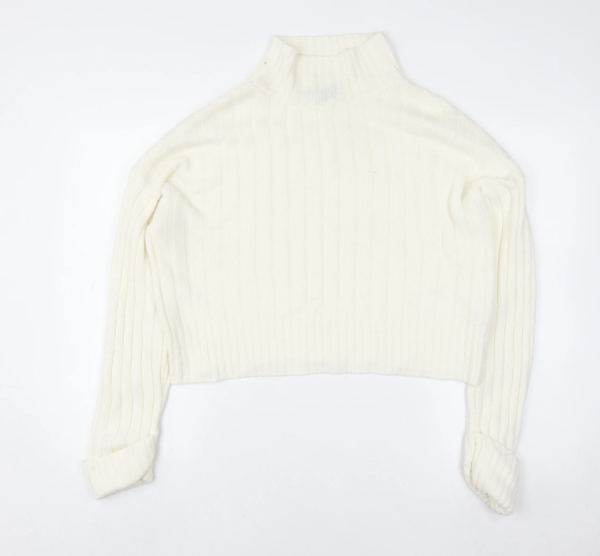 Rebellious Women's Ivory Mock Neck Ribbed Knit Jumper Size 8