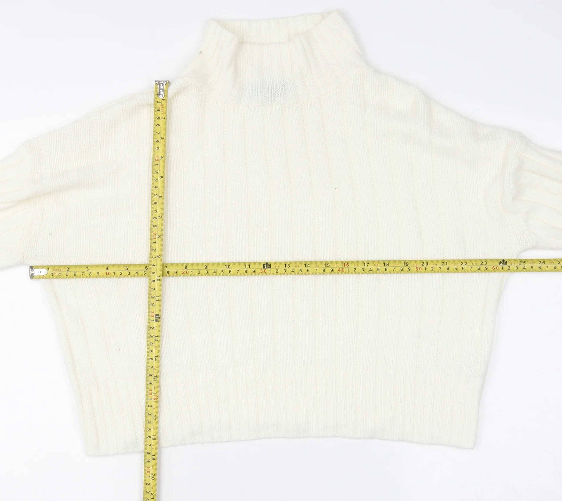 Rebellious Women's Ivory Mock Neck Ribbed Knit Jumper Size 8 - Image 2