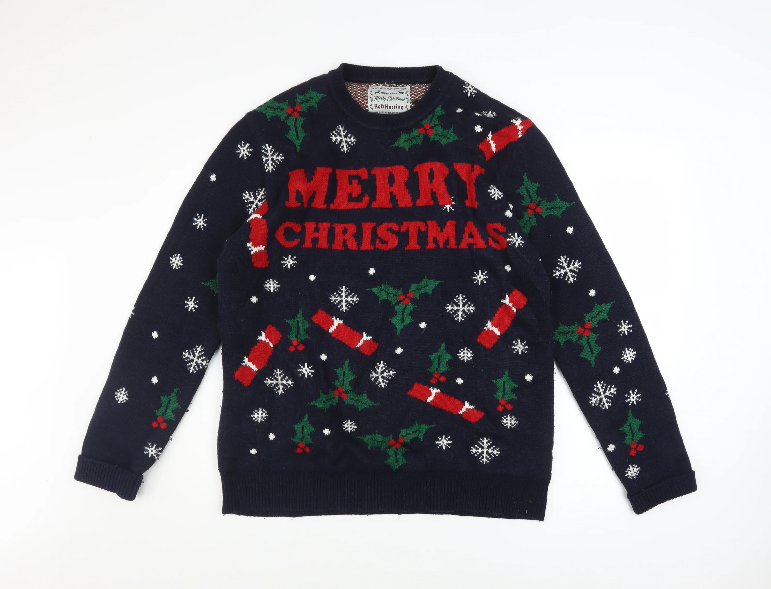 Red Herring Men's Blue Christmas Graphic Pullover Jumper Size L