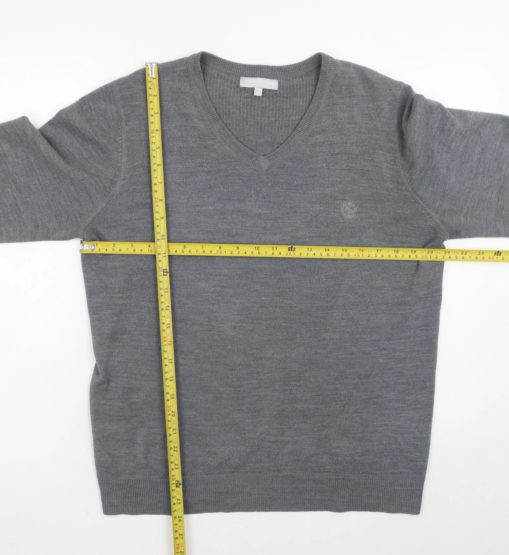 Red Herring Men's Grey V-Neck Acrylic Jumper Size L - Image 2