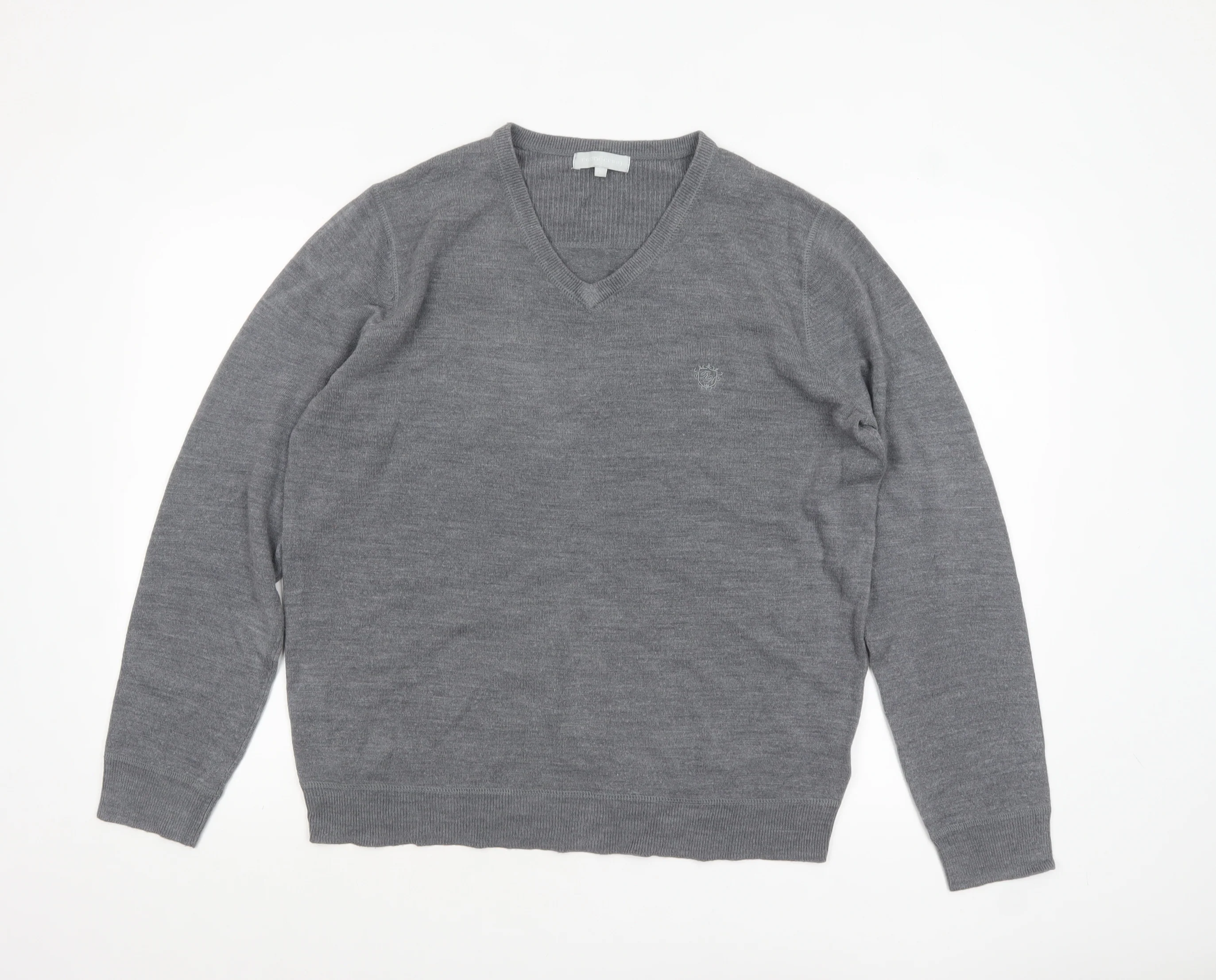 Red Herring Men's Grey V-Neck Acrylic Jumper XL Regular Fit