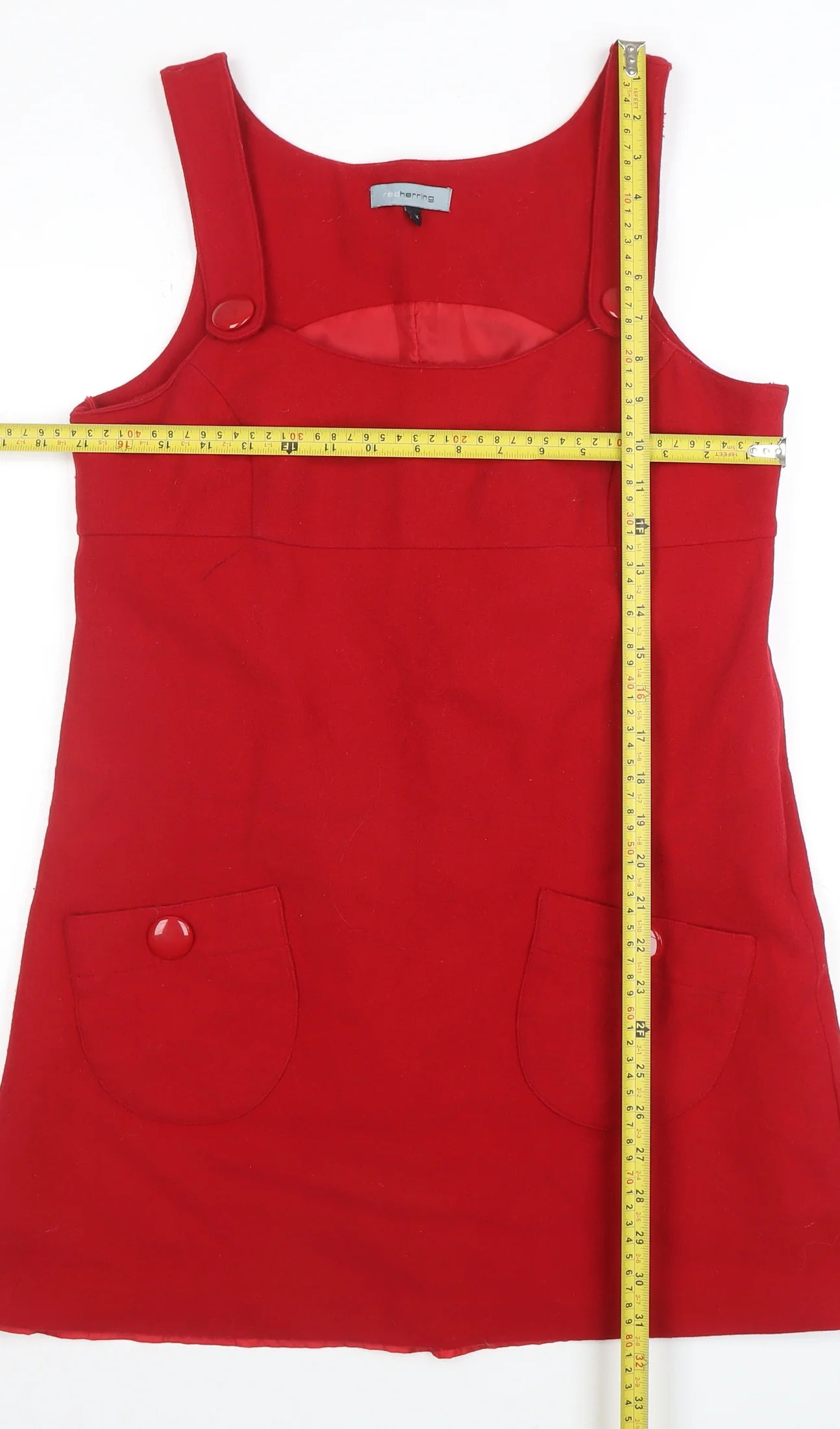 Red Herring Women Red Wool Blend Pinafore Dress Size 14 - Image 2