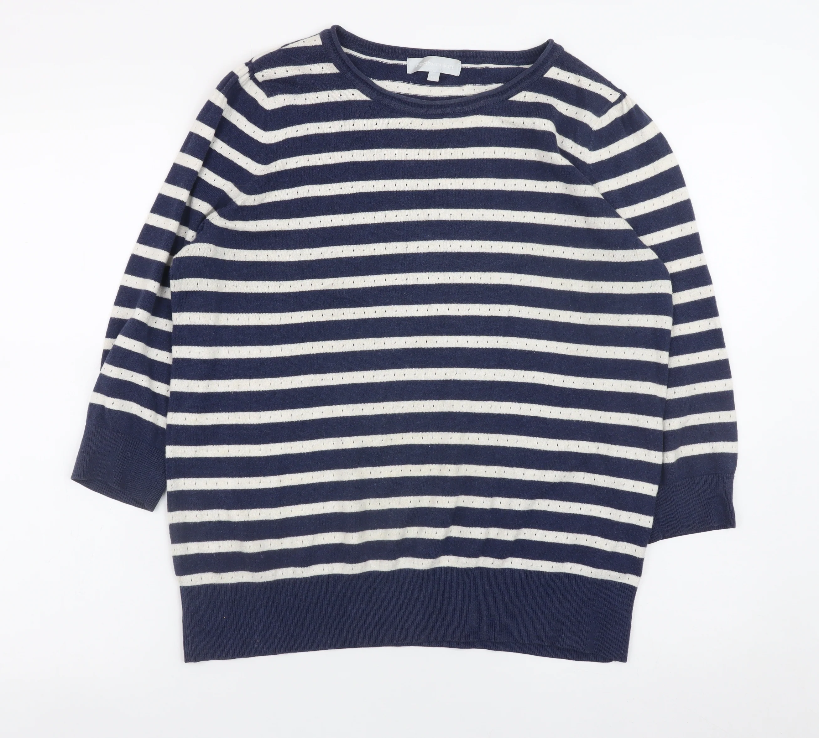 Red Herring Women’s Blue Striped Cotton Knit Jumper Size 14