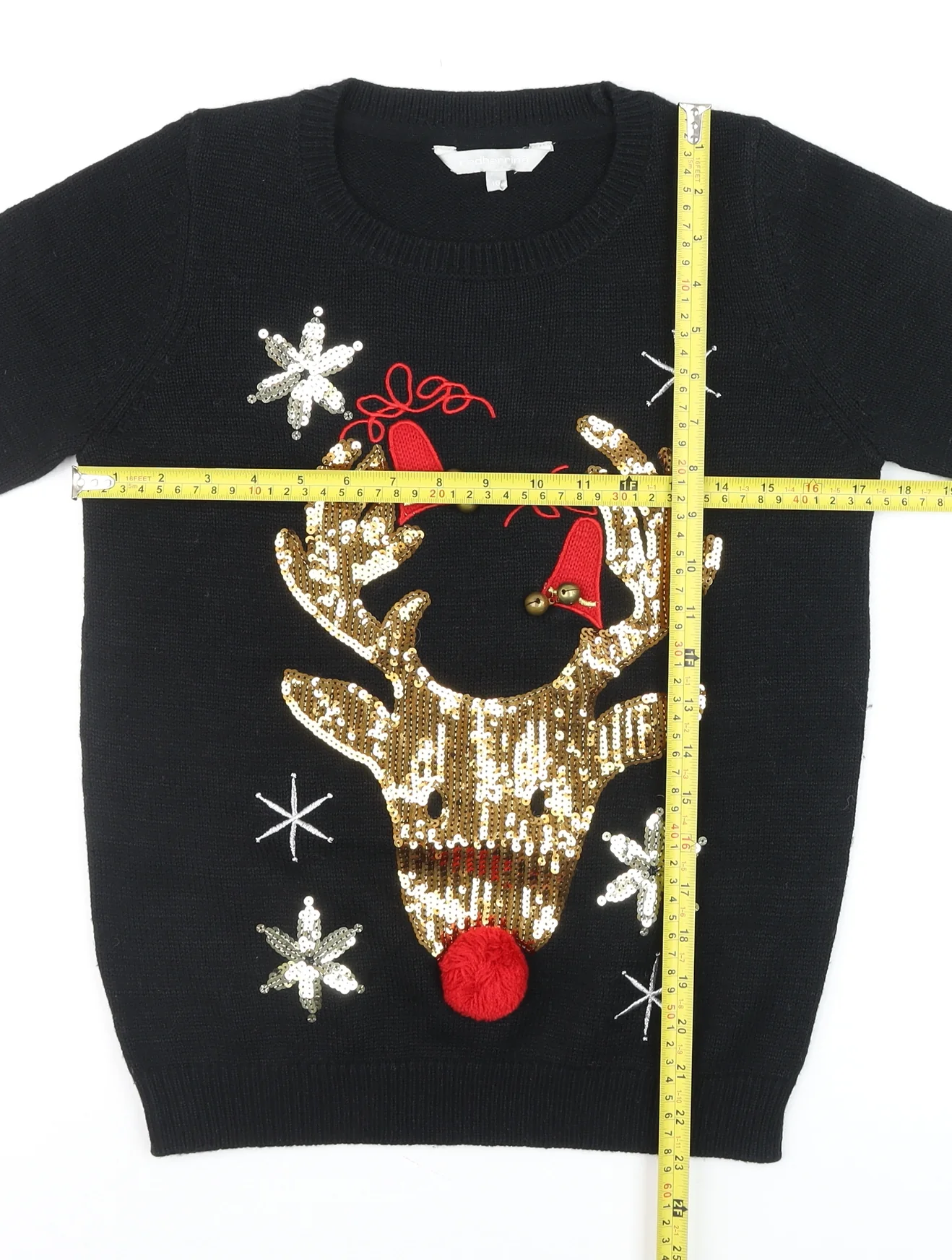 Red Herring Womens Black Christmas Reindeer Sequin Jumper Size 10 - Image 2