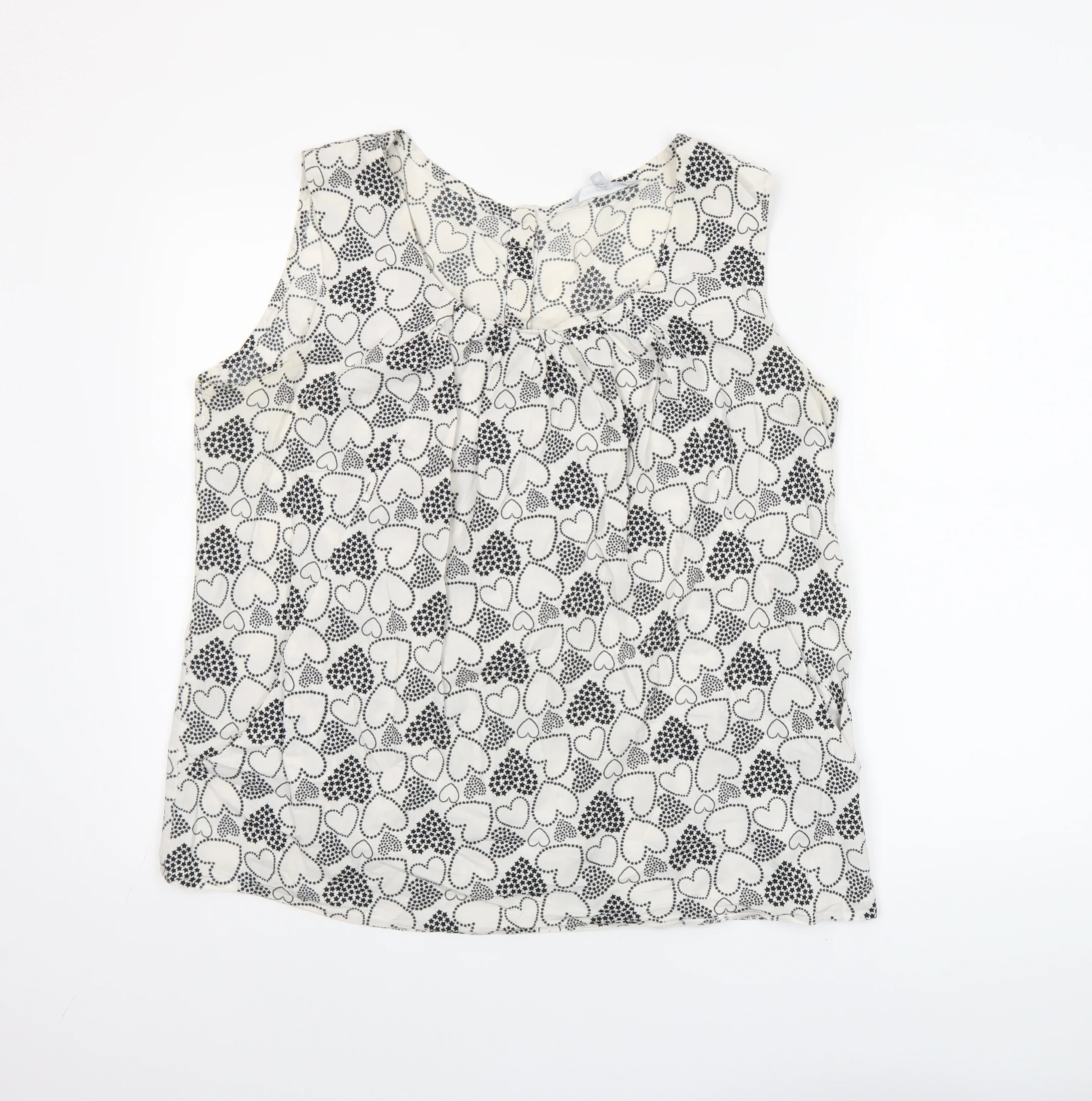 Red Herring Womens White Heart Print Sleeveless Cotton Blouse Size 18