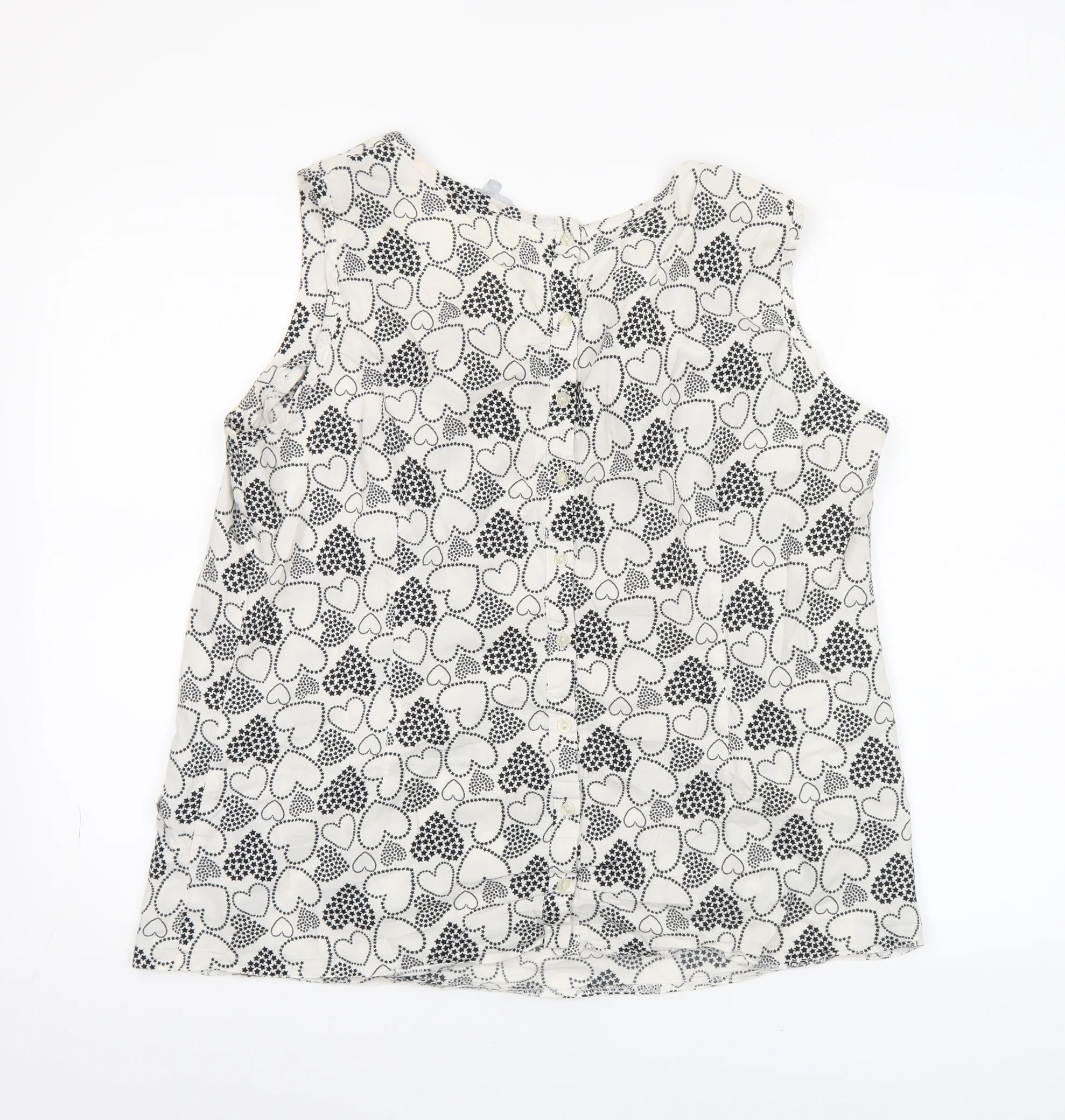 Red Herring Womens White Heart Print Sleeveless Cotton Blouse Size 18 - Image 3