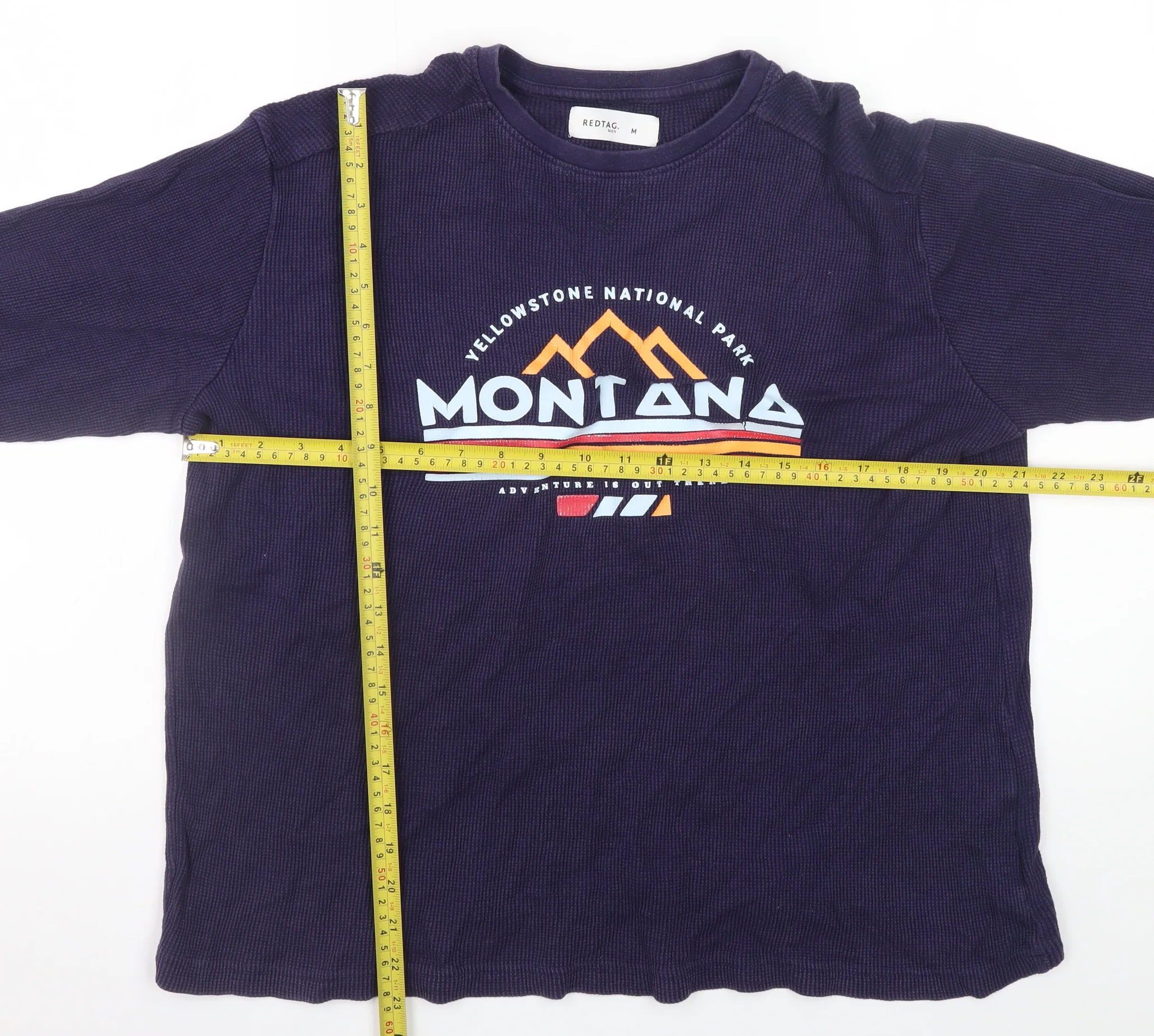 REDTAG Men Blue Montana Graphic Waffle-Knit Pullover Jumper M - Image 2