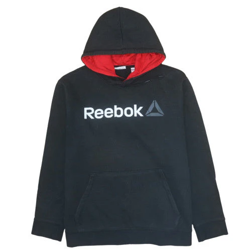 Reebok Mens Black XL Pullover Hoodie with Red Hood Lining