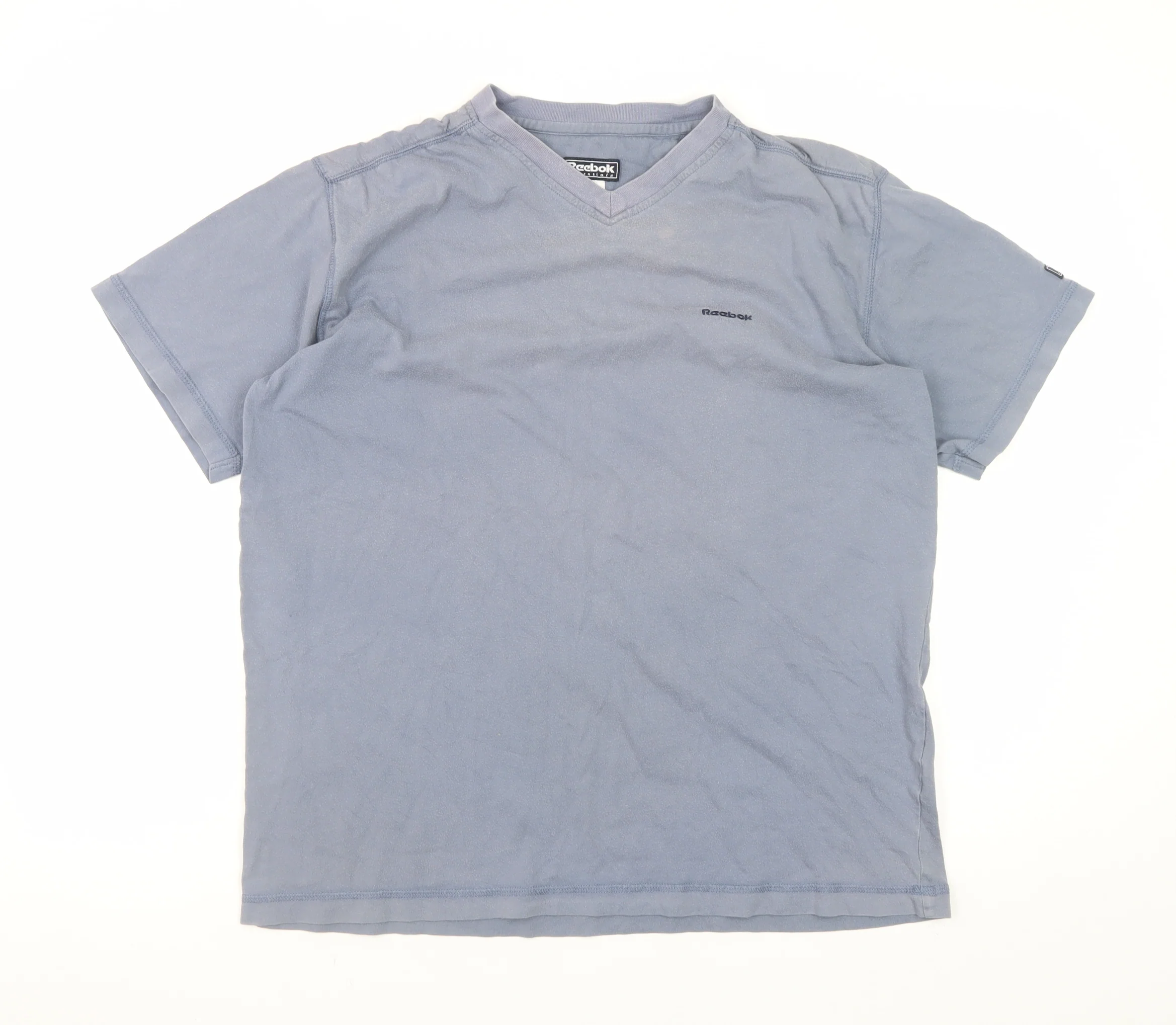 Reebok Men's Blue V-Neck Short Sleeve Cotton T-Shirt Size L