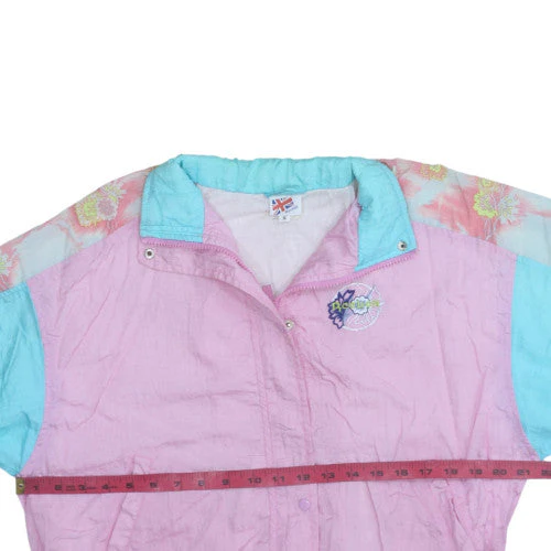 Reebok Womens Pink Blue 90s Bomber Jacket Small Nylon Vintage - Image 2