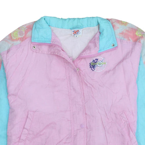 Reebok Womens Pink Blue 90s Bomber Jacket Small Nylon Vintage - Image 8