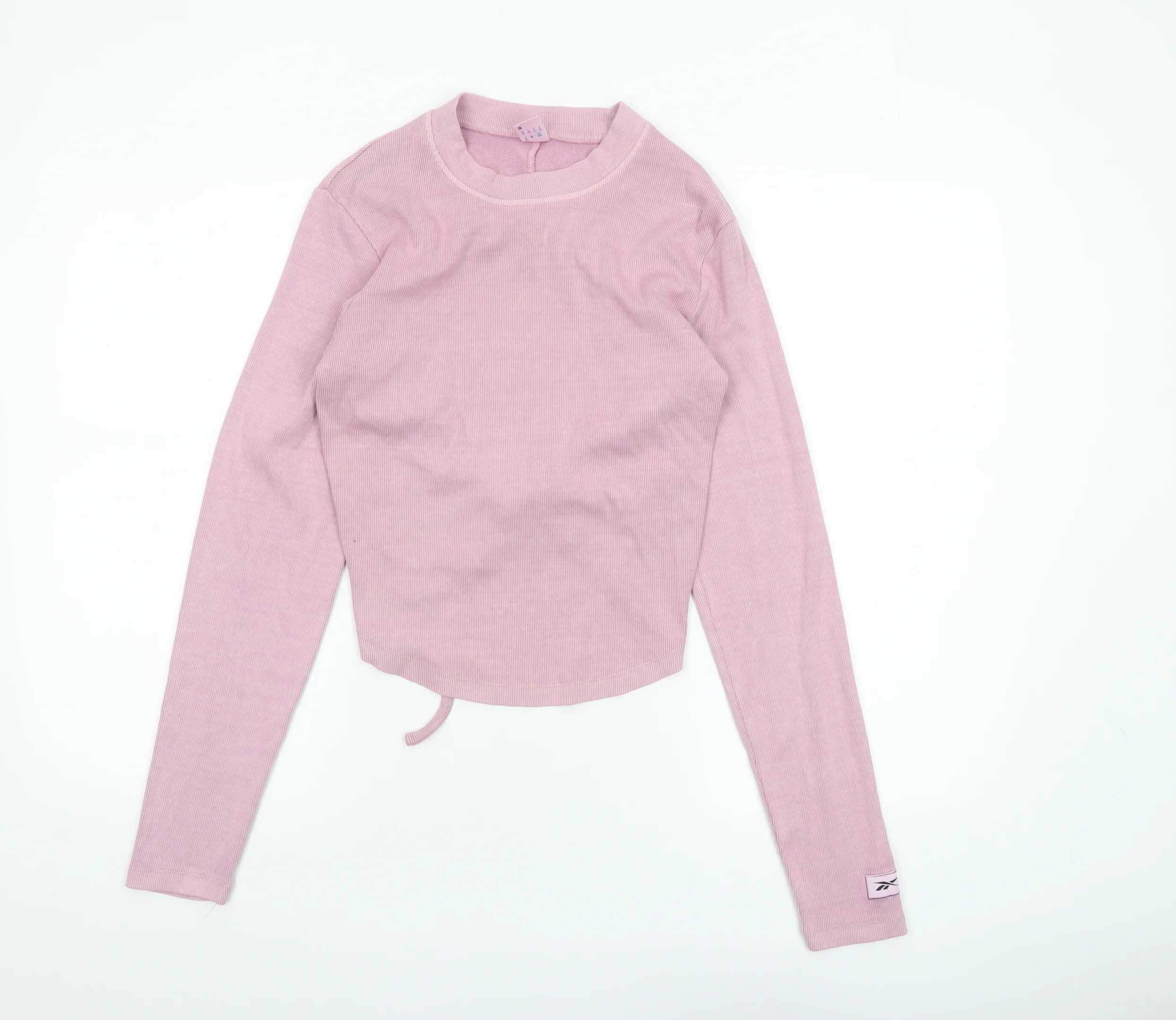 Reebok Women's Pink Cropped Long Sleeve Crew Neck Top Size S