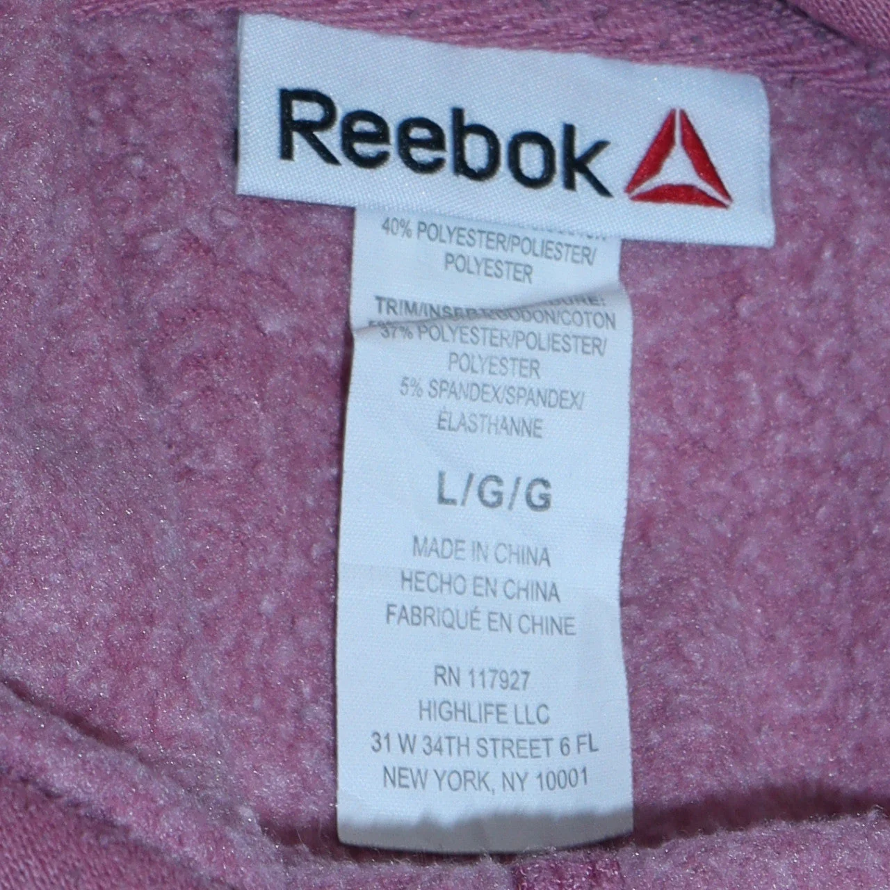 Reebok Womens Pink Pullover Hoodie Sweatshirt L Hooded Logo Casual - Image 5