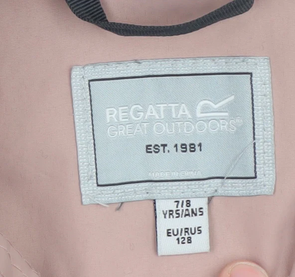 Regatta Girls Pink & Charcoal Waterproof Hooded Rain Jacket 7-8 Years - Image 4