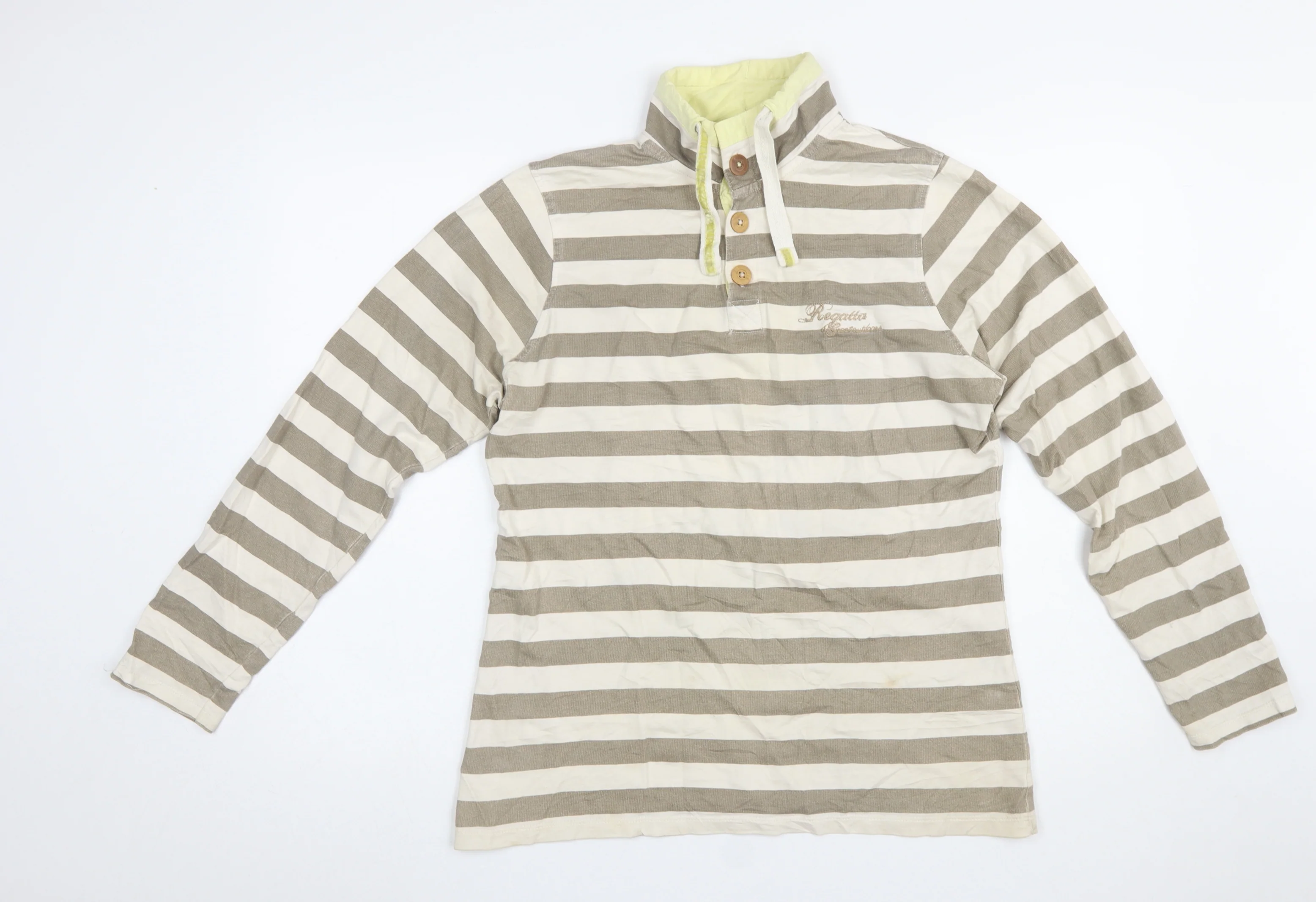 Regatta Women Beige Stripe Henley Sweatshirt UK 10 Cotton Button Detail