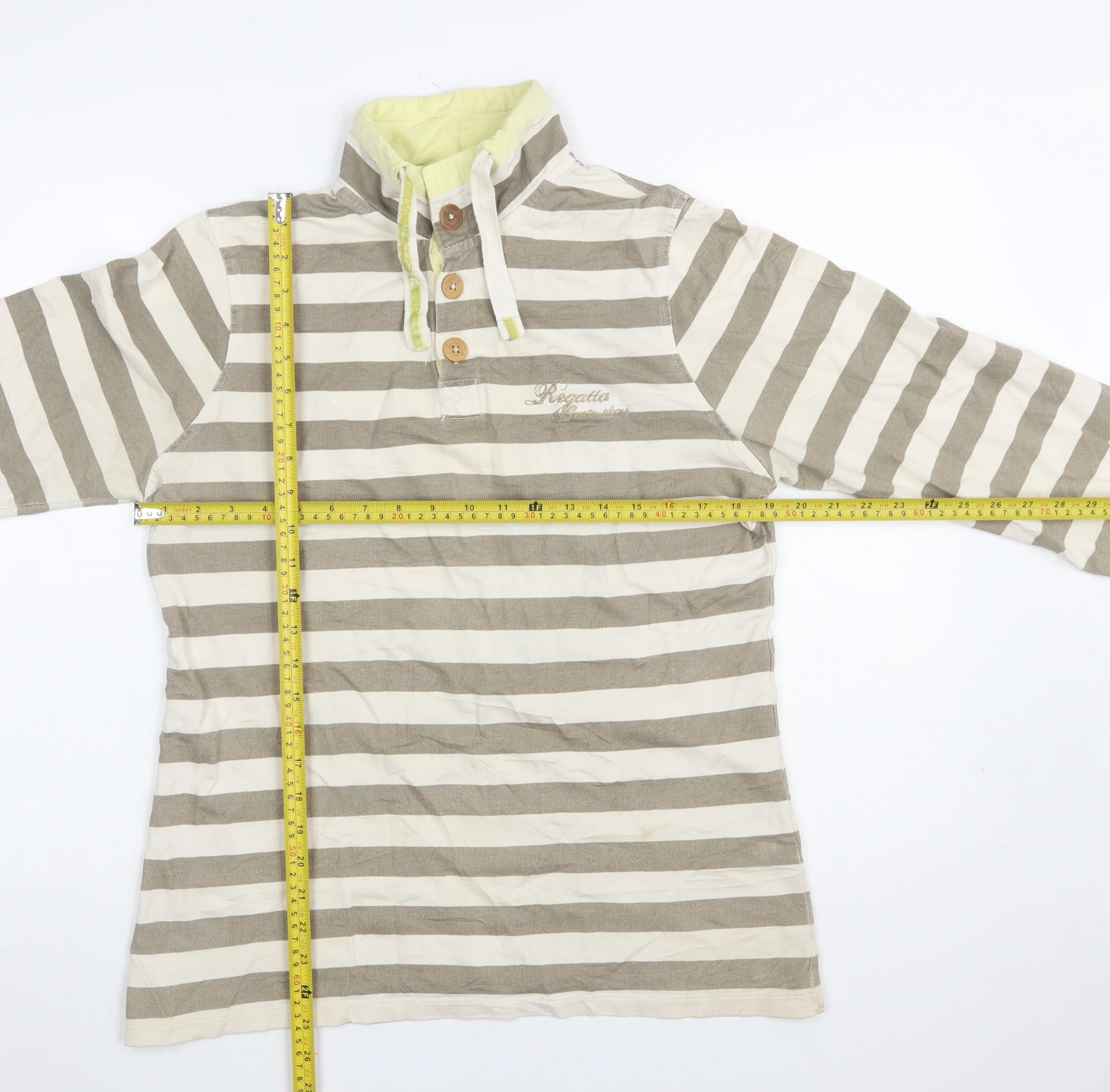 Regatta Women Beige Stripe Henley Sweatshirt UK 10 Cotton Button Detail - Image 2