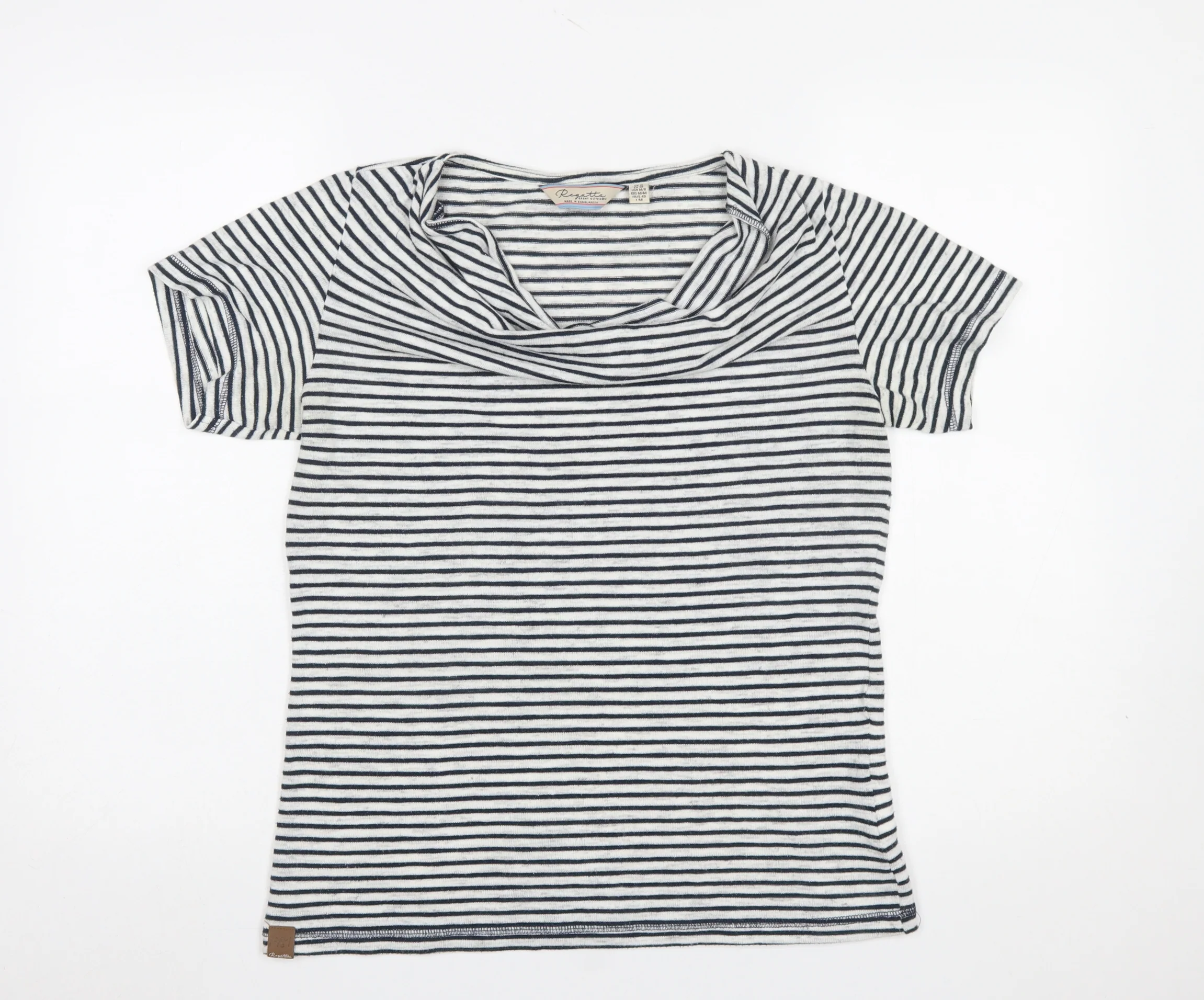 Regatta Women Blue Striped Cowl Neck Short Sleeve T-Shirt Size 12