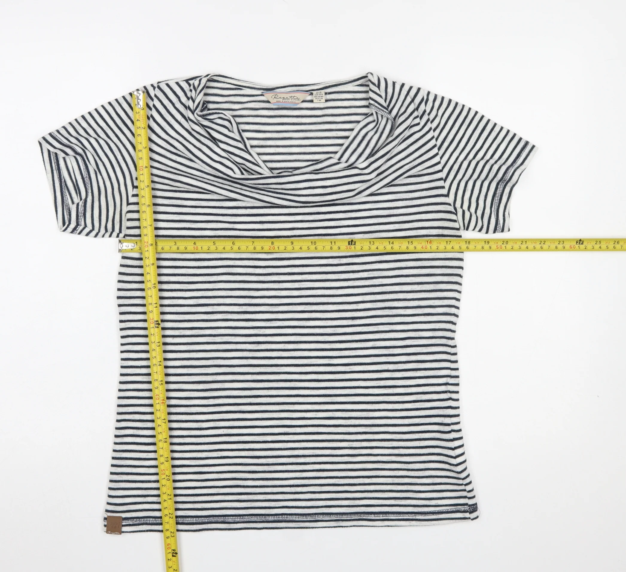 Regatta Women Blue Striped Cowl Neck Short Sleeve T-Shirt Size 12 - Image 2