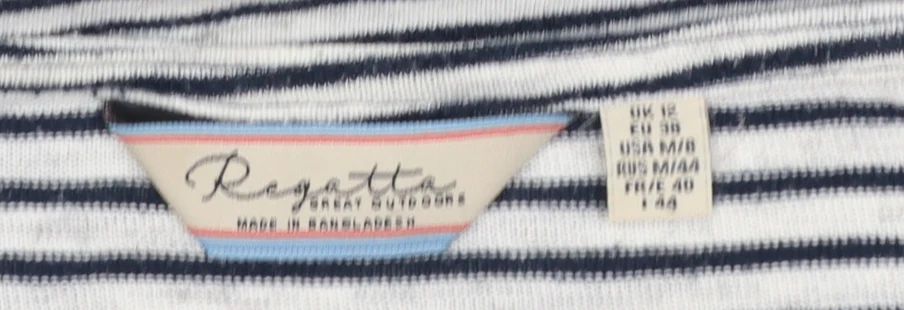Regatta Women Blue Striped Cowl Neck Short Sleeve T-Shirt Size 12 - Image 4