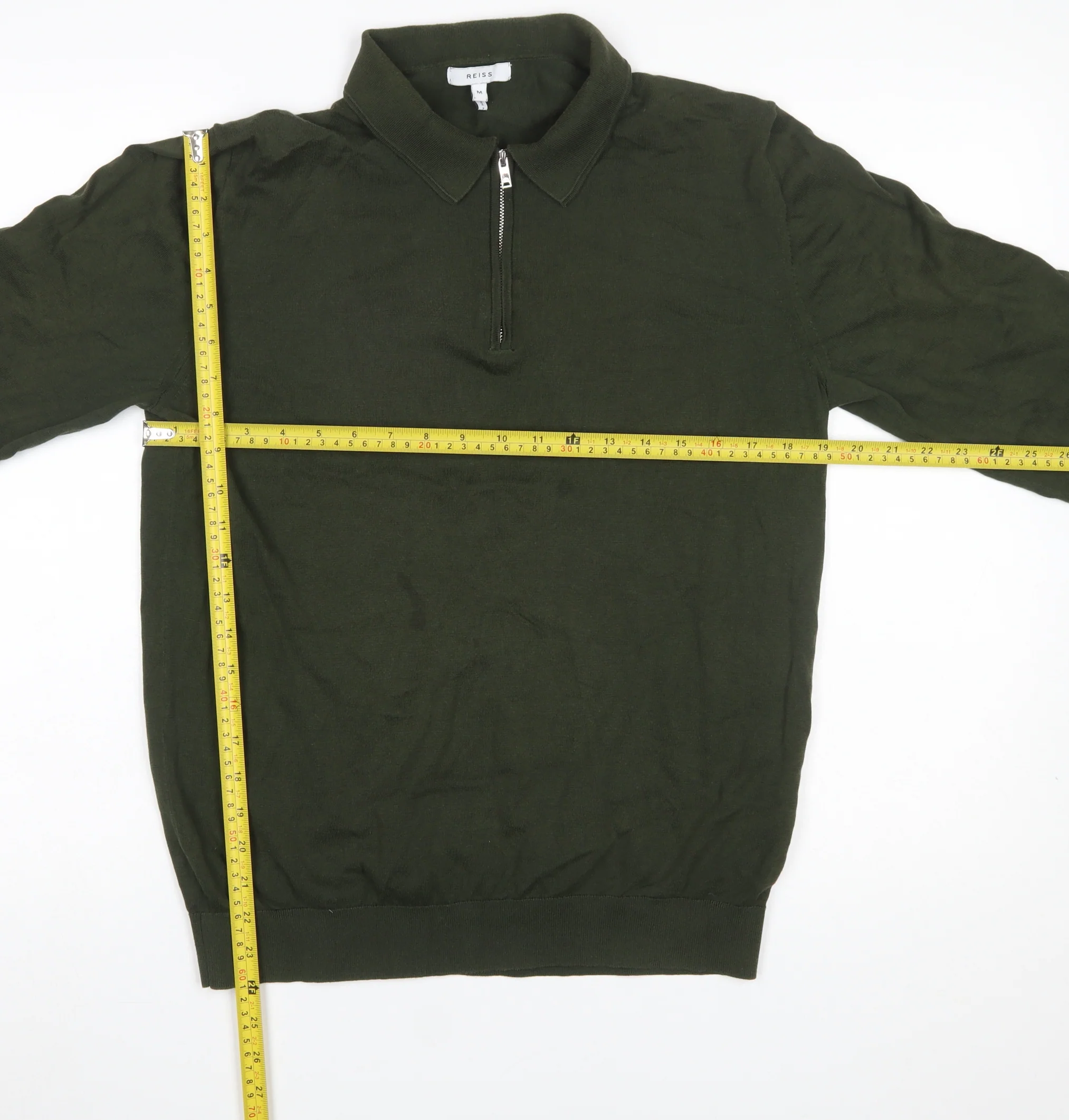 Reiss Men's Green Cotton 1/4 Zip Collared Jumper Size M - Image 2