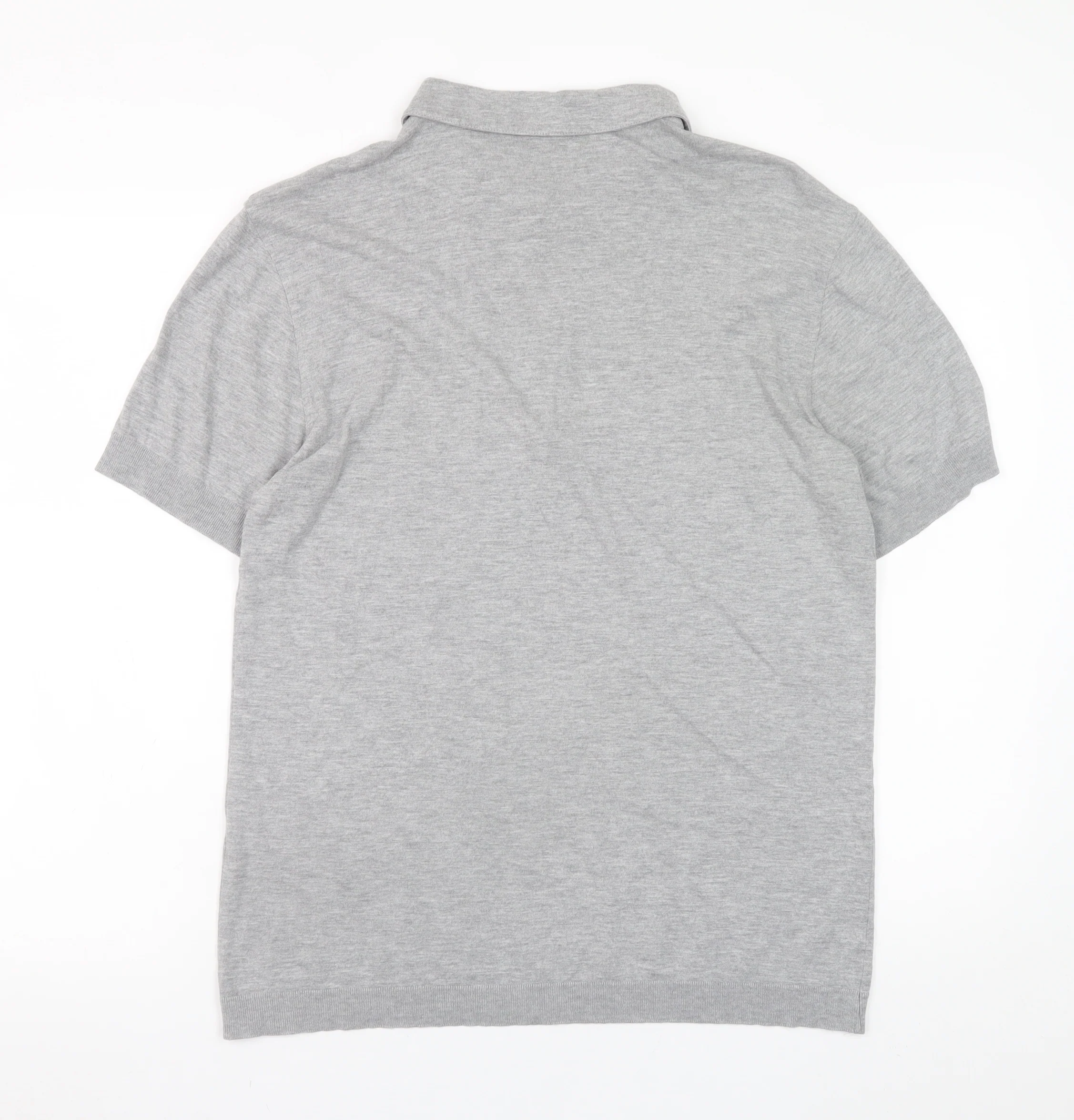 Reiss Men's Grey Collared Half Zip Cotton Jersey T-Shirt Size L - Image 3