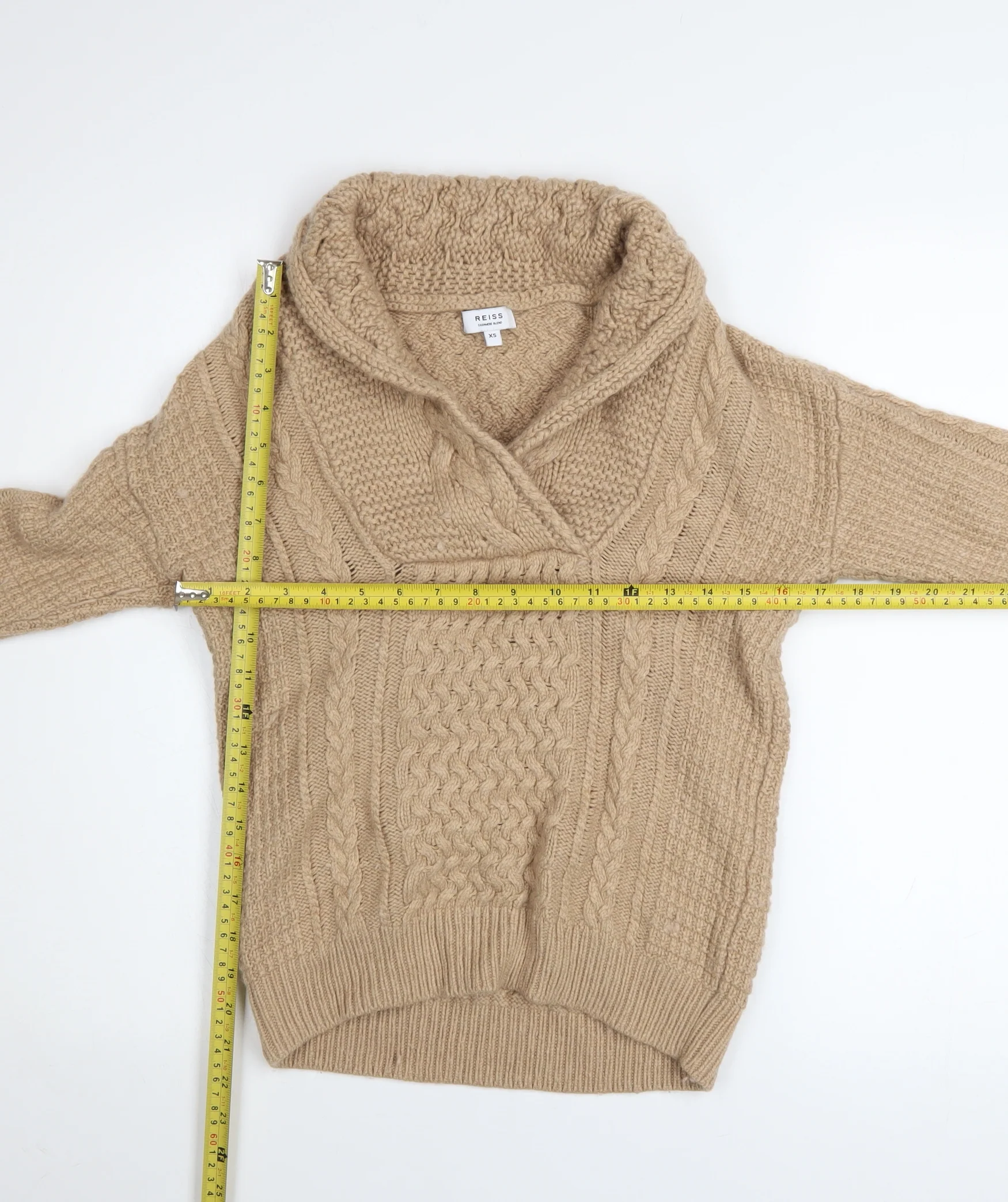 Reiss Women Beige XS Cable-Knit Cashmere Blend Cowl Neck Jumper - Image 2