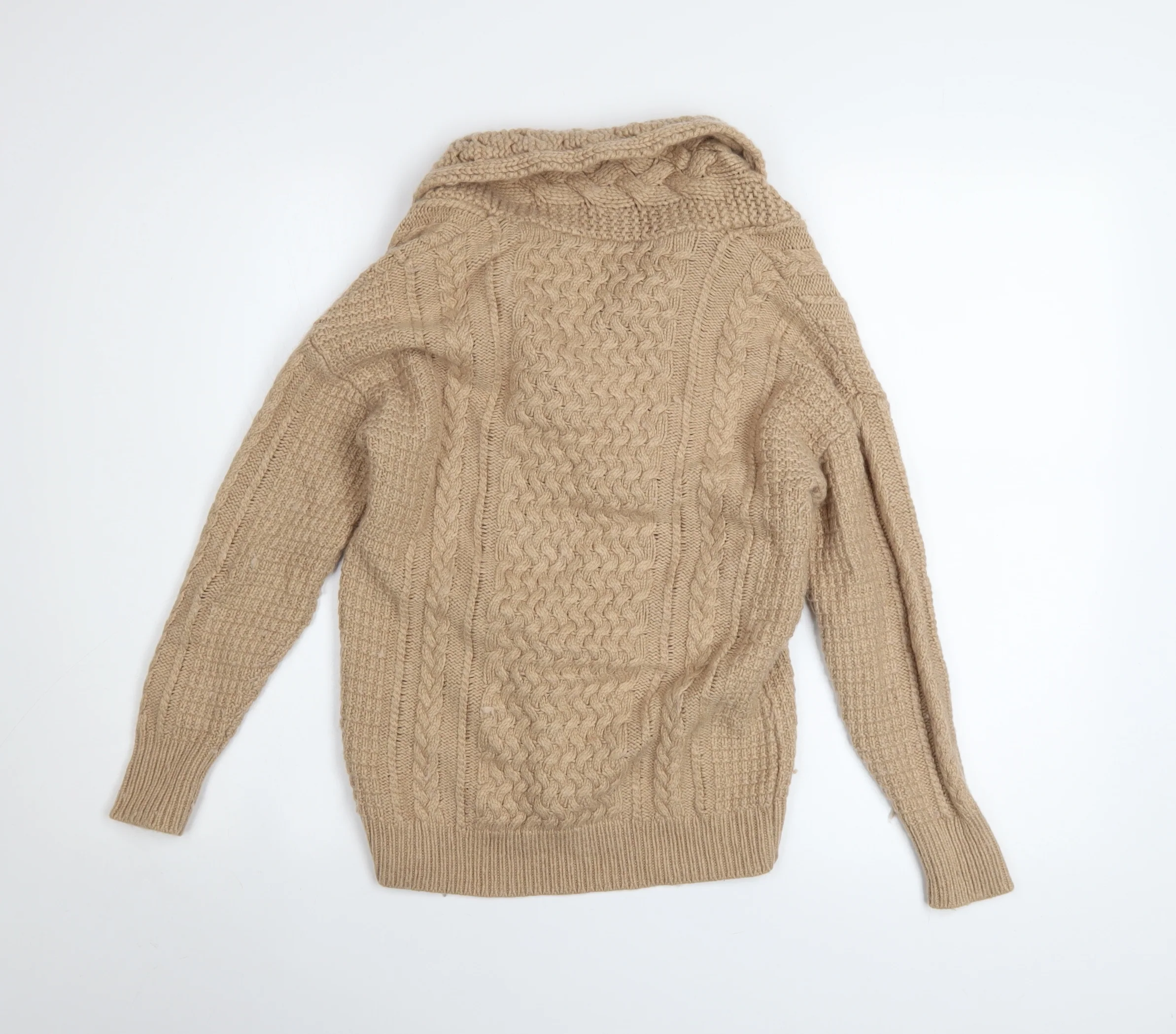Reiss Women Beige XS Cable-Knit Cashmere Blend Cowl Neck Jumper - Image 3