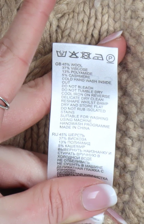Reiss Women Beige XS Cable-Knit Cashmere Blend Cowl Neck Jumper - Image 5