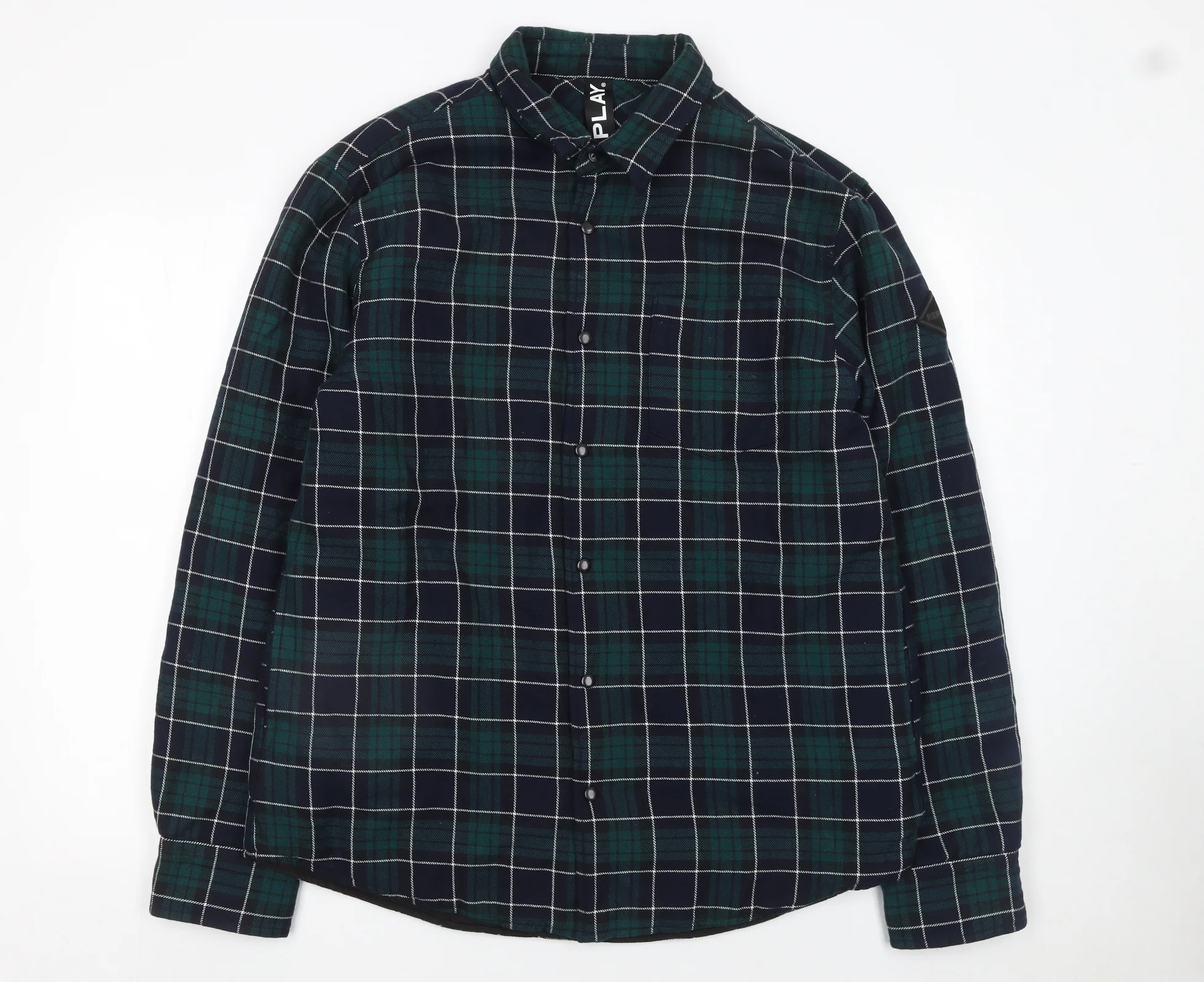 Replay Men's Blue Plaid Cotton Button-Up Long Sleeve Shirt Size L