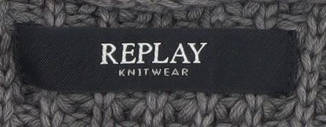 Replay Men's Grey Chunky Knit Crew Neck Cotton Jumper Size L - Image 4