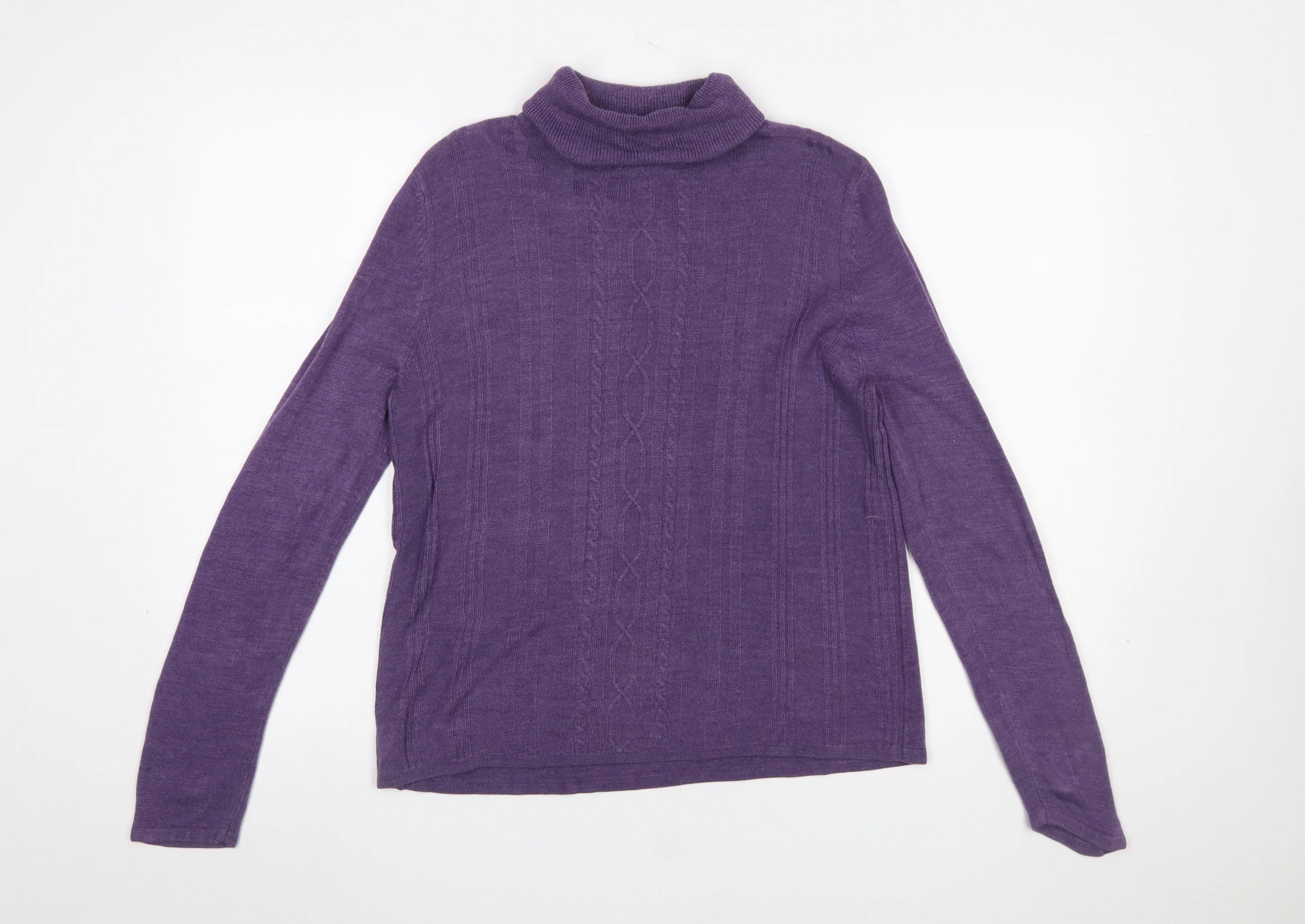 Requirements Women Purple Roll Neck Cable-Knit Jumper Size M Acrylic