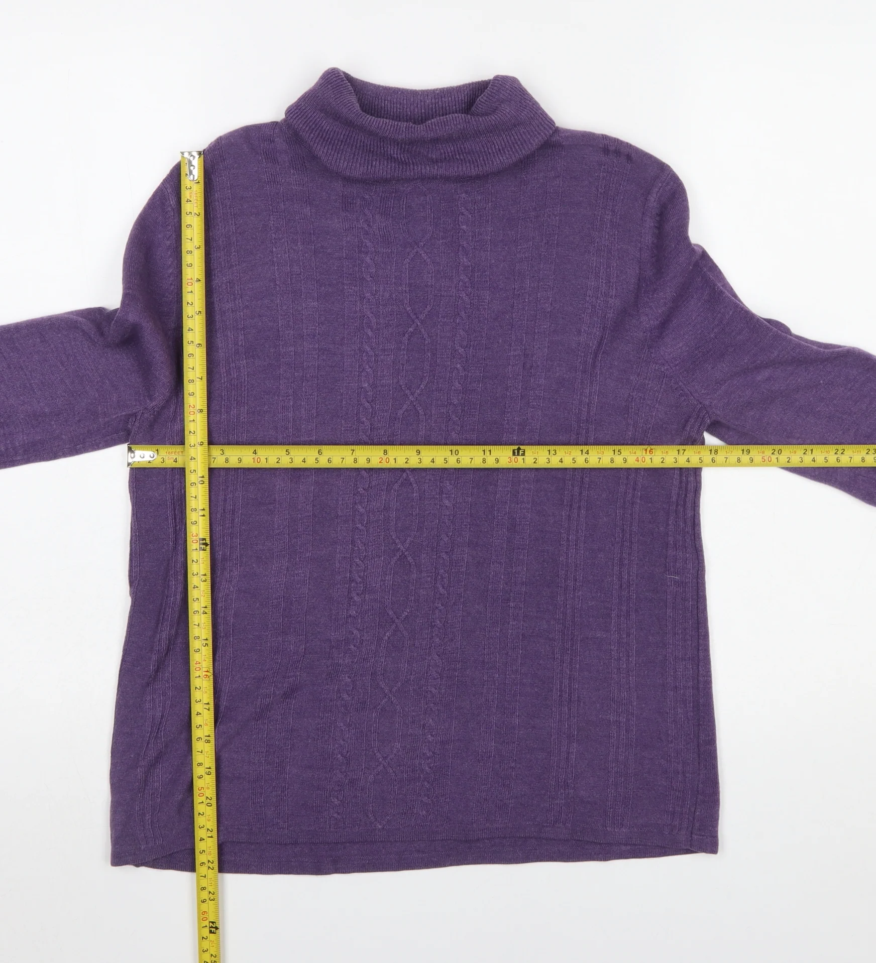 Requirements Women Purple Roll Neck Cable-Knit Jumper Size M Acrylic - Image 2